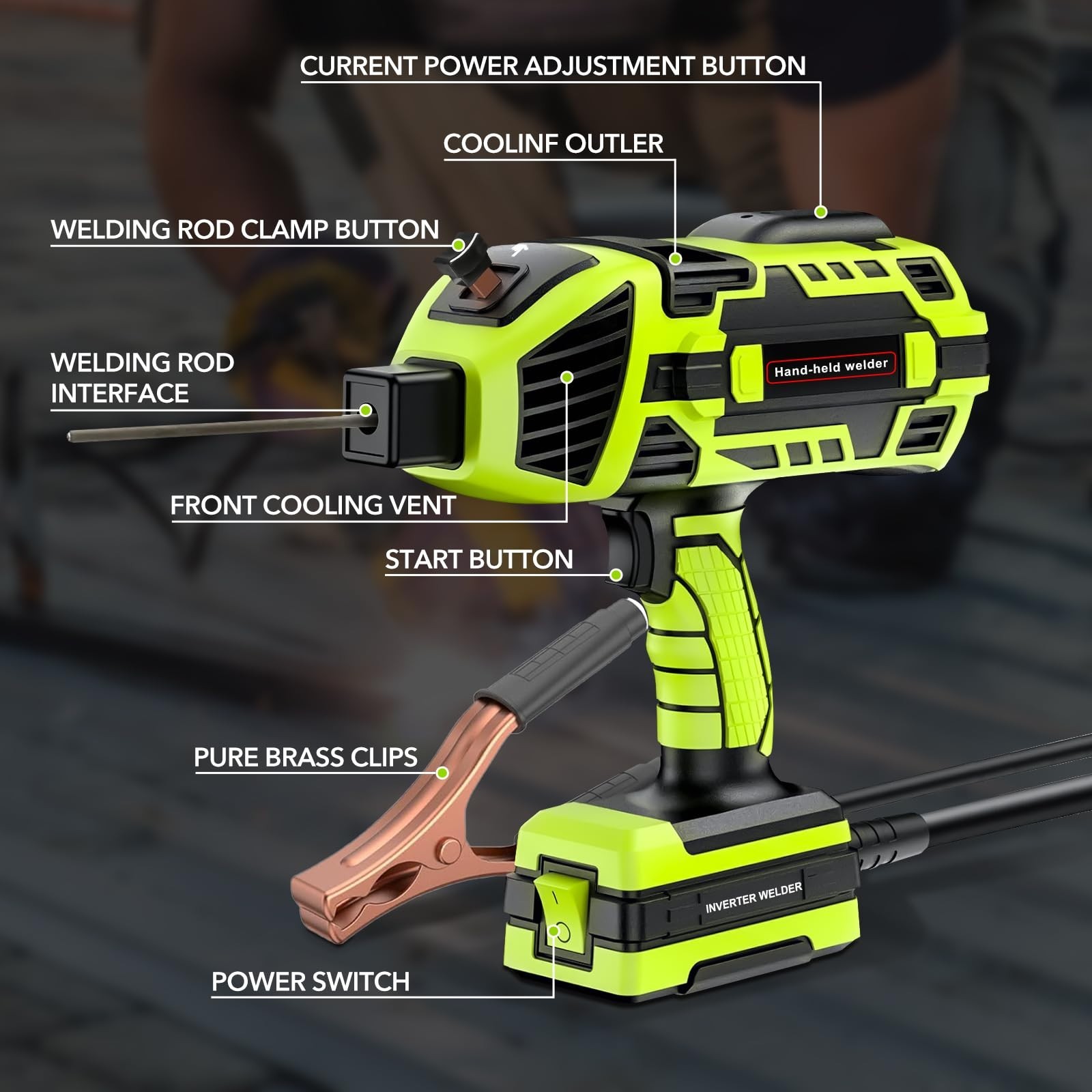 Handheld ARC Welder Kit 110V with Auto-Darkening Goggles & 30 Rods, Green