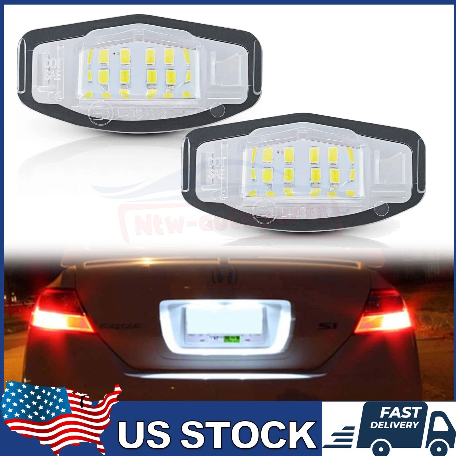 2Pcs LED License Plate Light Tag Lamp White For Honda Accord Civic Sedan