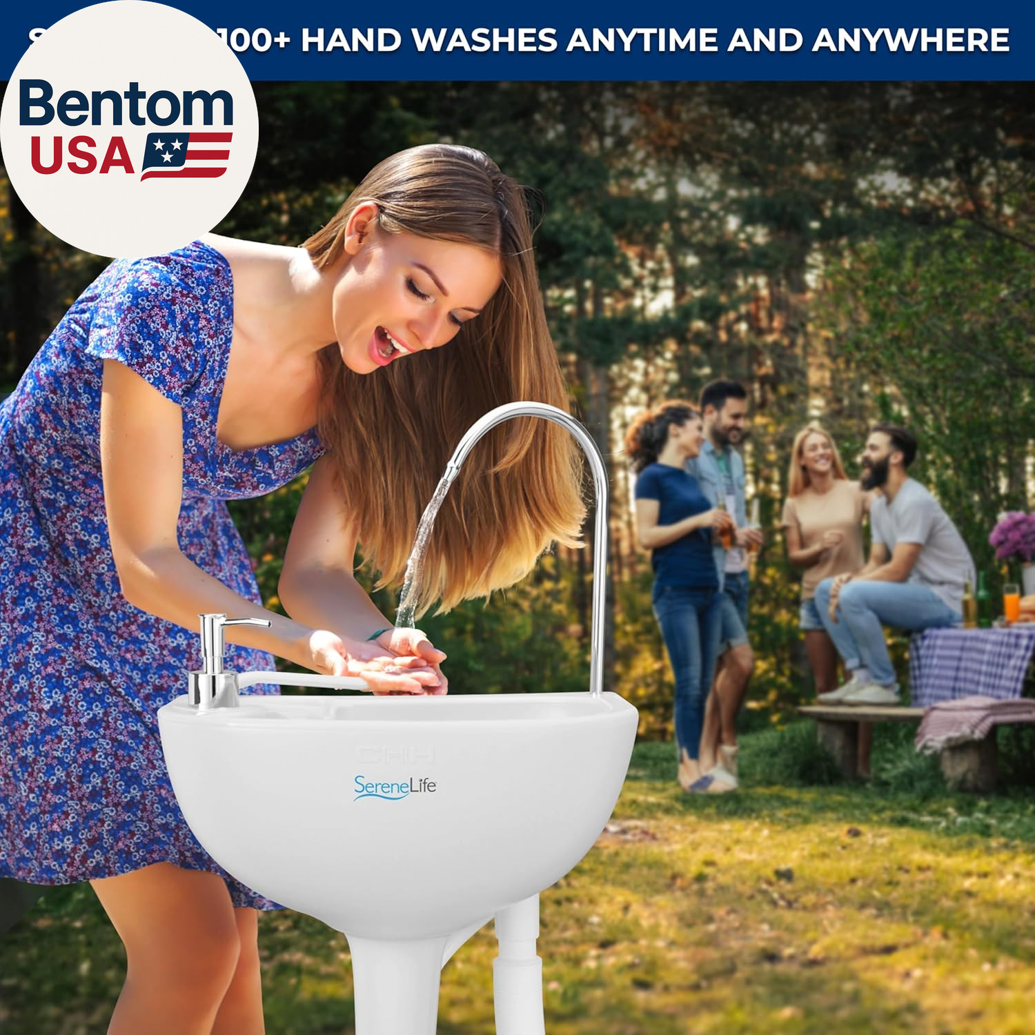 Portable Camping Sink with 19L (5+ Gallon) Water Tank, Hands-Free Foot Pump, Soa