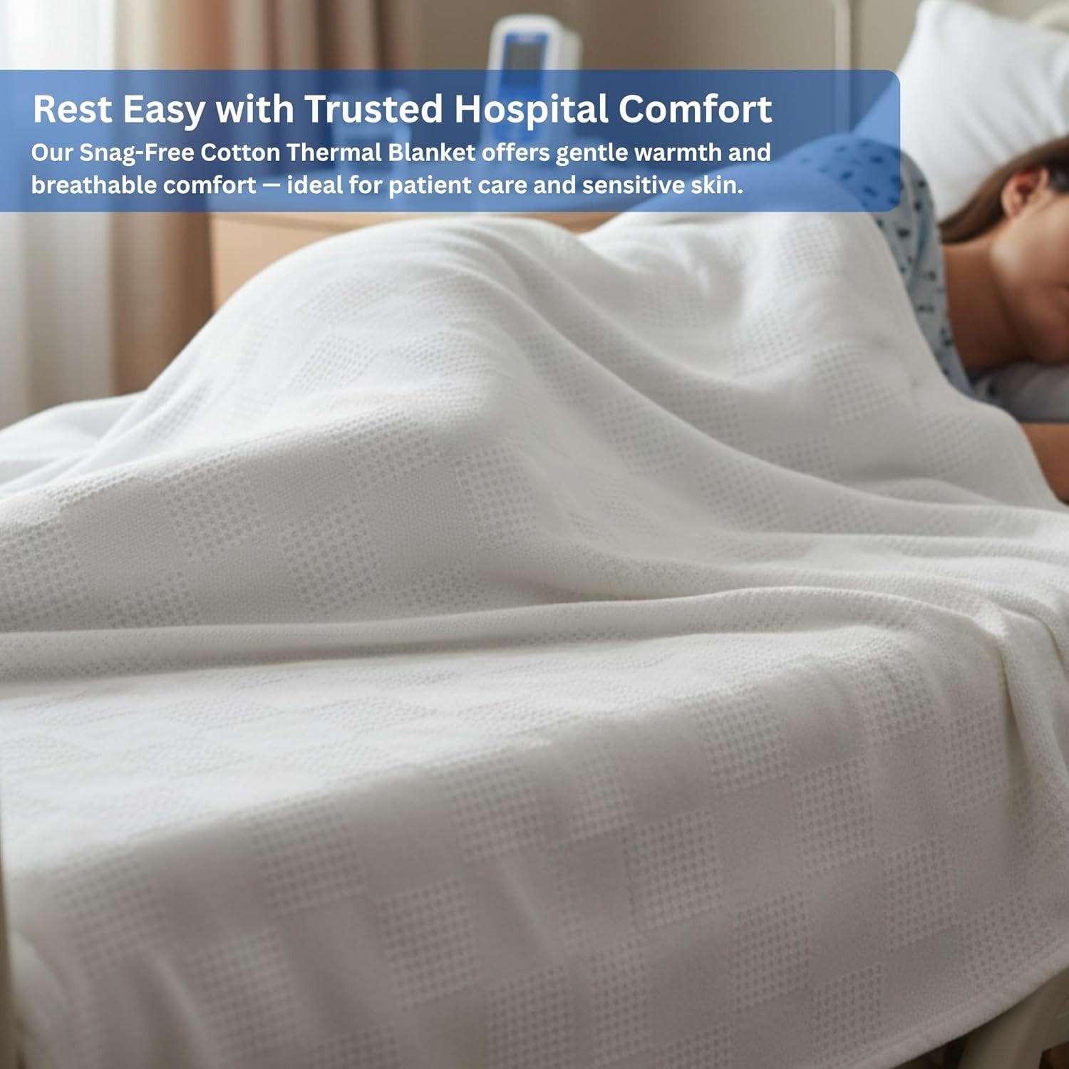Hospital Thermal Blanket Throw Snag Free | 100% Cotton | Twin 66" x 90" | White
