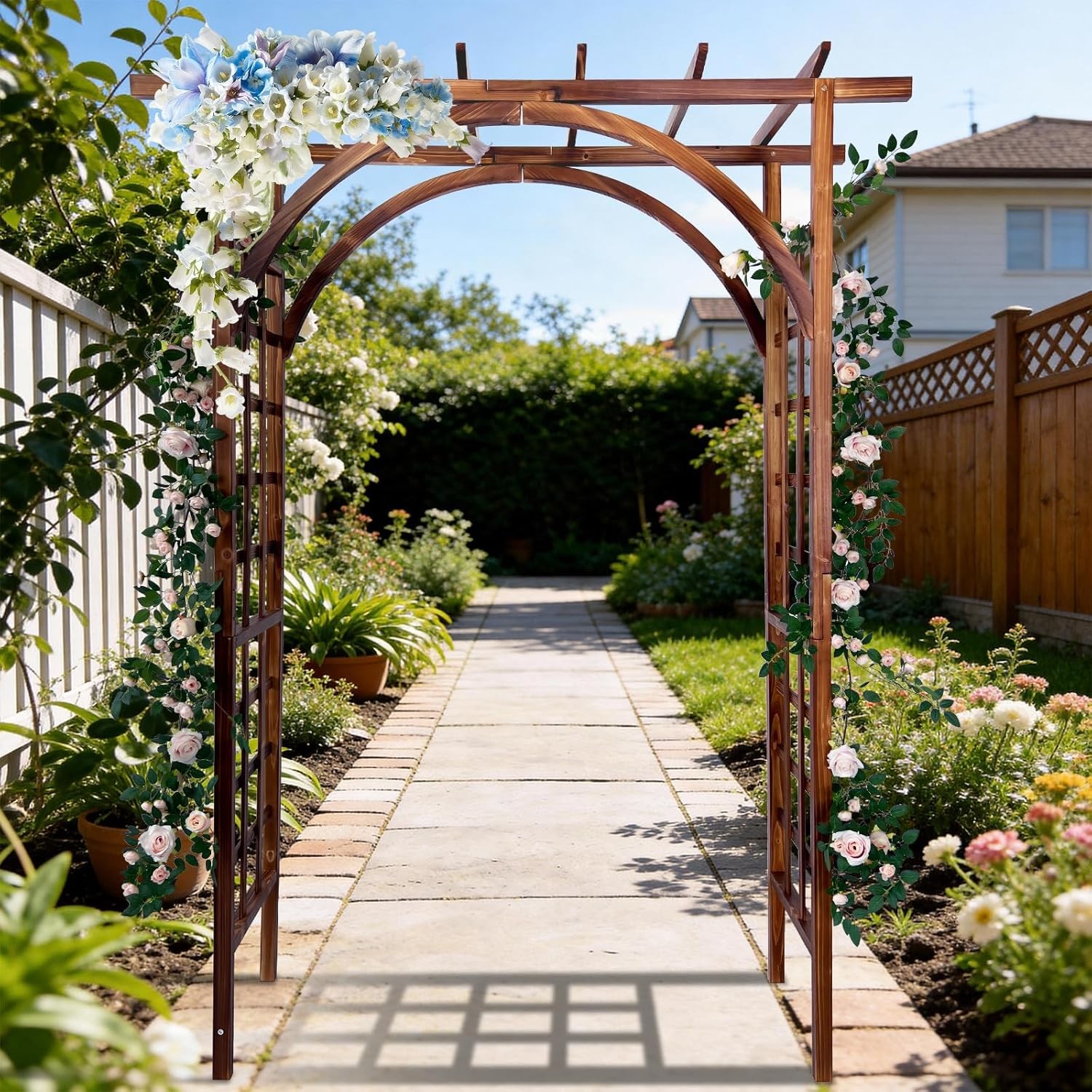 7 Ft Garden Arbor Wooden Wedding Decor Arches with Trellis for Climbing Plants