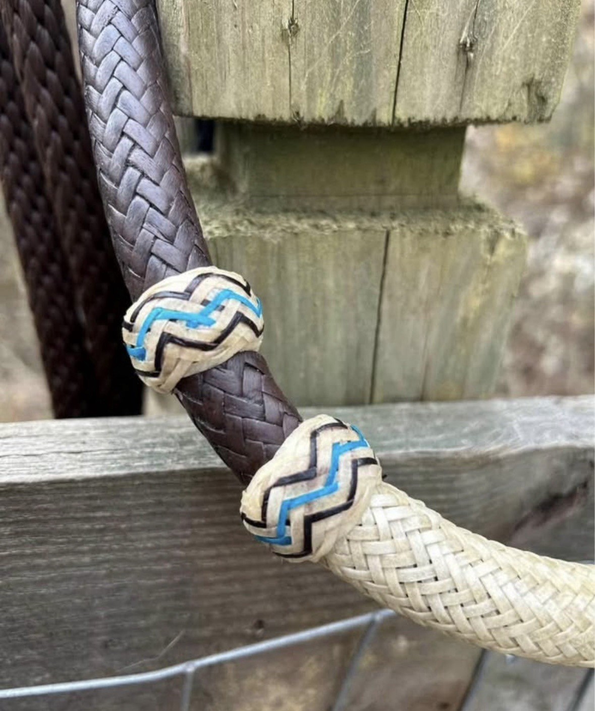 Natural Rawhide Bosal with Brown Nylon Mecate with Hair Tassel Bitless Hackamore