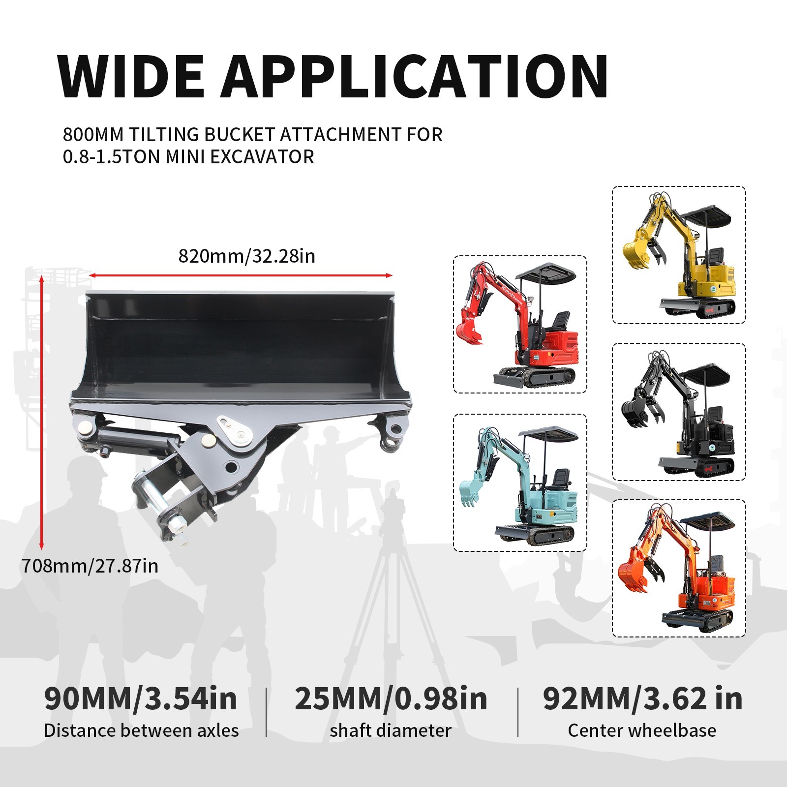 FREE SHIPPING NEW 800mm Tilting bucket Attachment For 0.8-1.5 Ton Mini Excavator