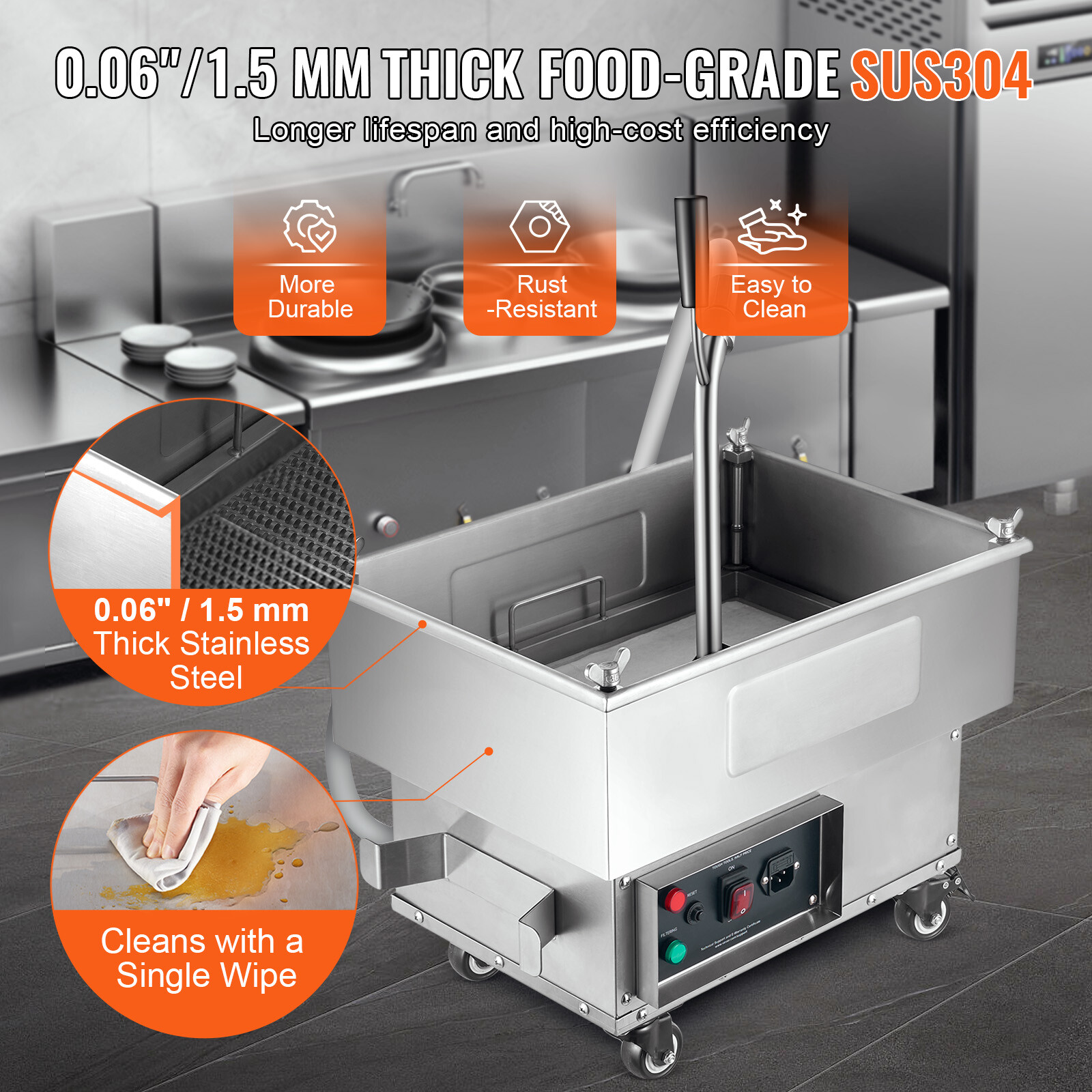 VEVOR Fryer Oil Filter Commercial Cooking Oil Filtration System 18L Capacity