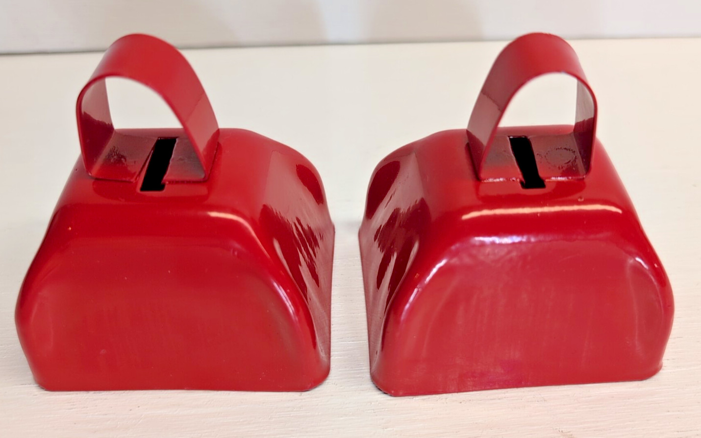RARE! TWO (2) BEEF - IT'S WHAT'S FOR DINNER - RED METAL COWBELL COW BELL CATTLE