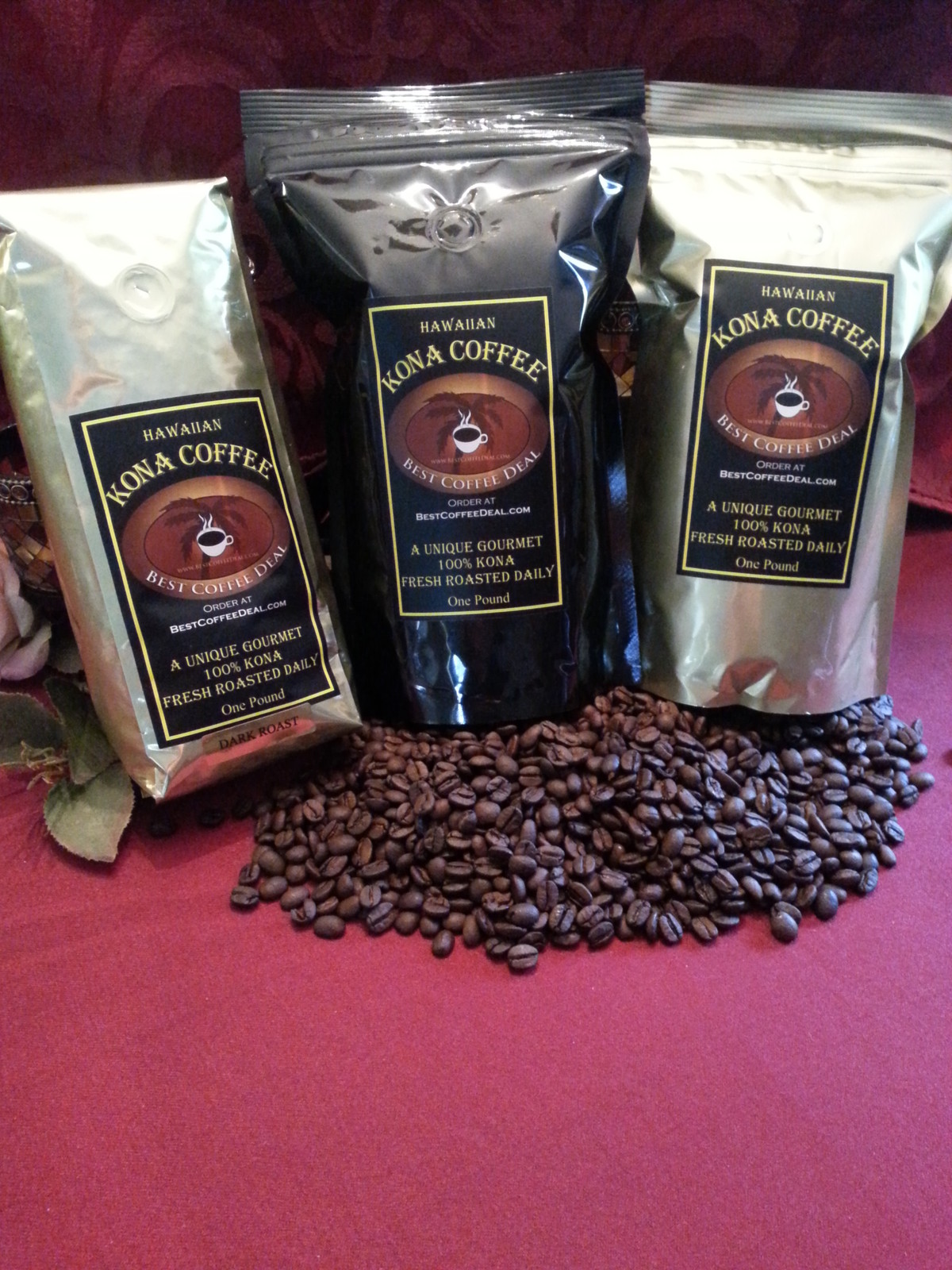 100% Hawaiian Kona - Whole Bean Coffee - ONE POUND Bag Fresh Roasted