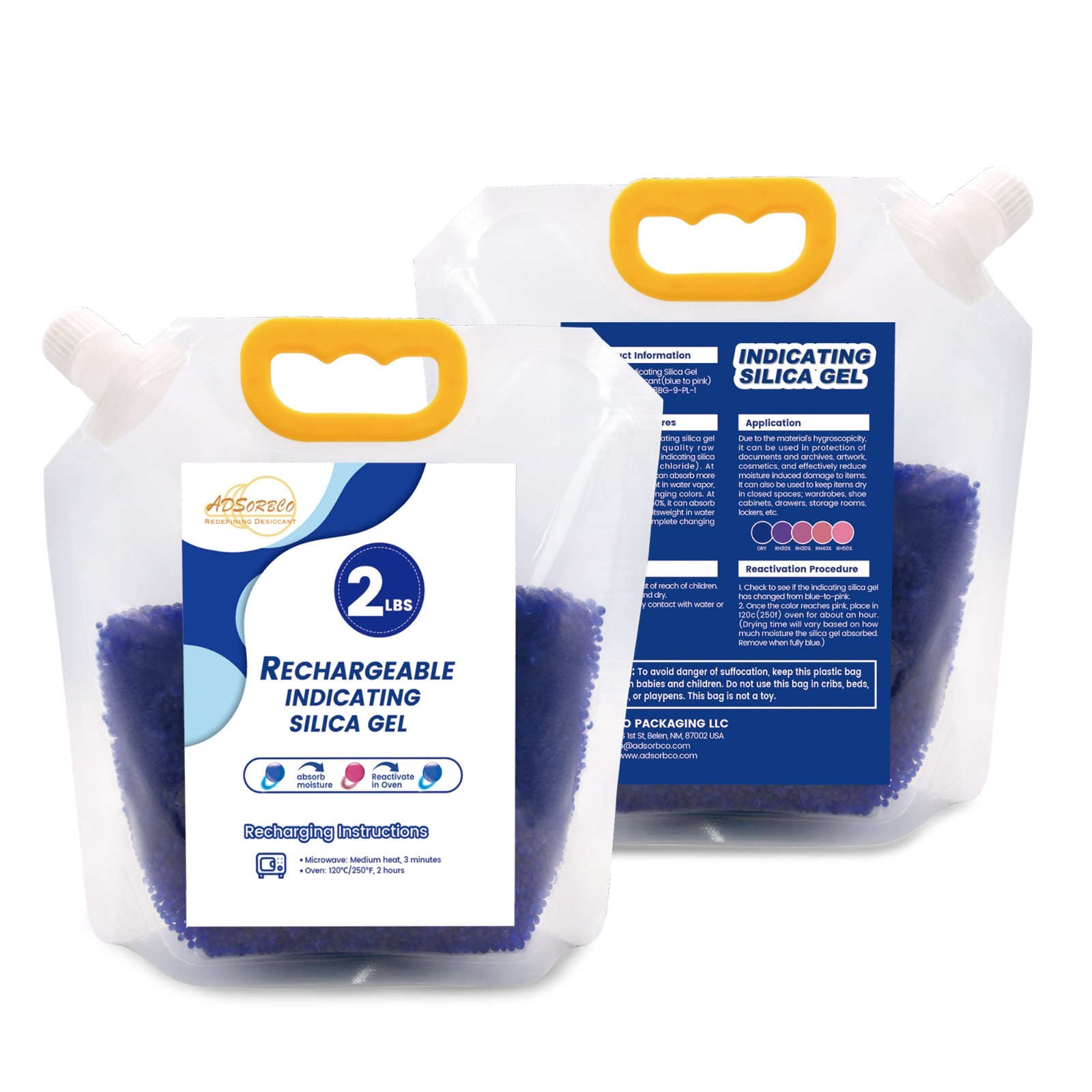 2 LBS Adsorbco Desiccant Beads, Indicating Silica Gel Beads (Blue to Pink)