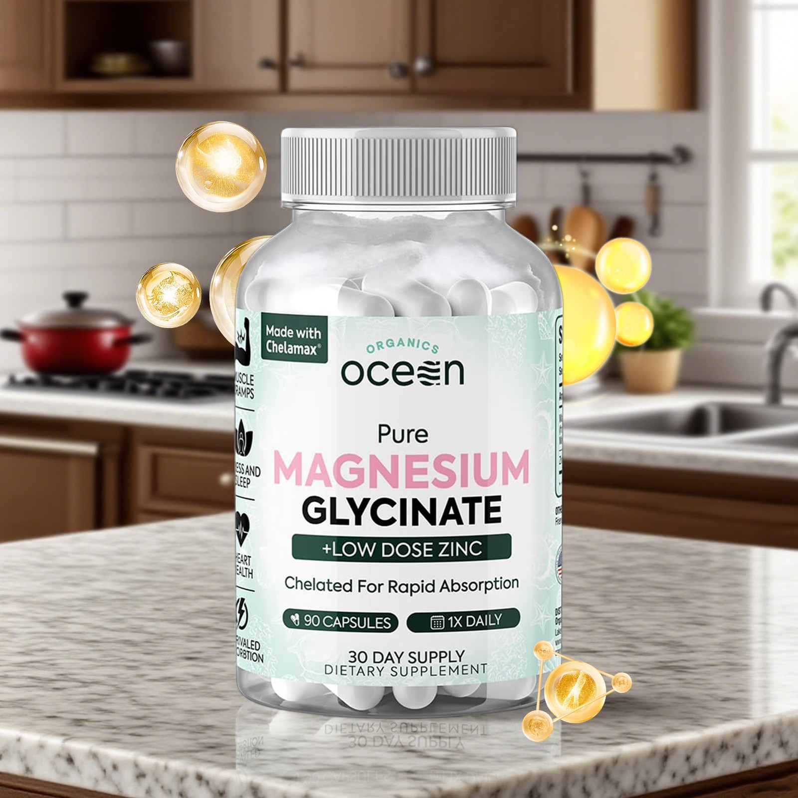 3 Pack Organics Ocean Pure Magnesium Glycinate Low Dose Zinc Chelated 90 Capsule