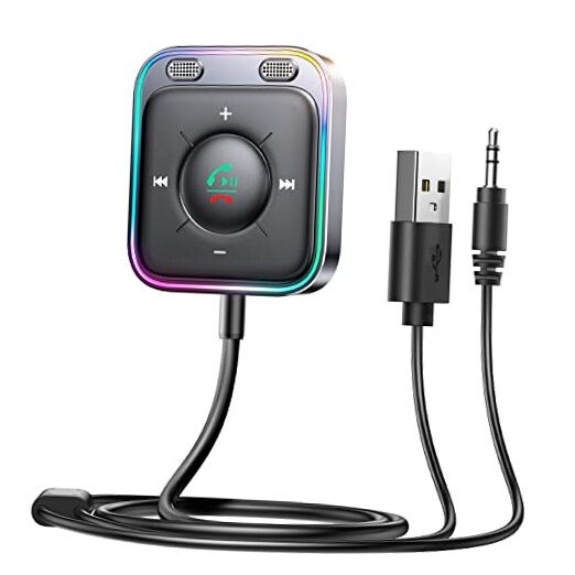 Bluetooth 5.4 AUX Car Adapter[2025 Upgrade] [Stronger Dual Mics& Noise Black