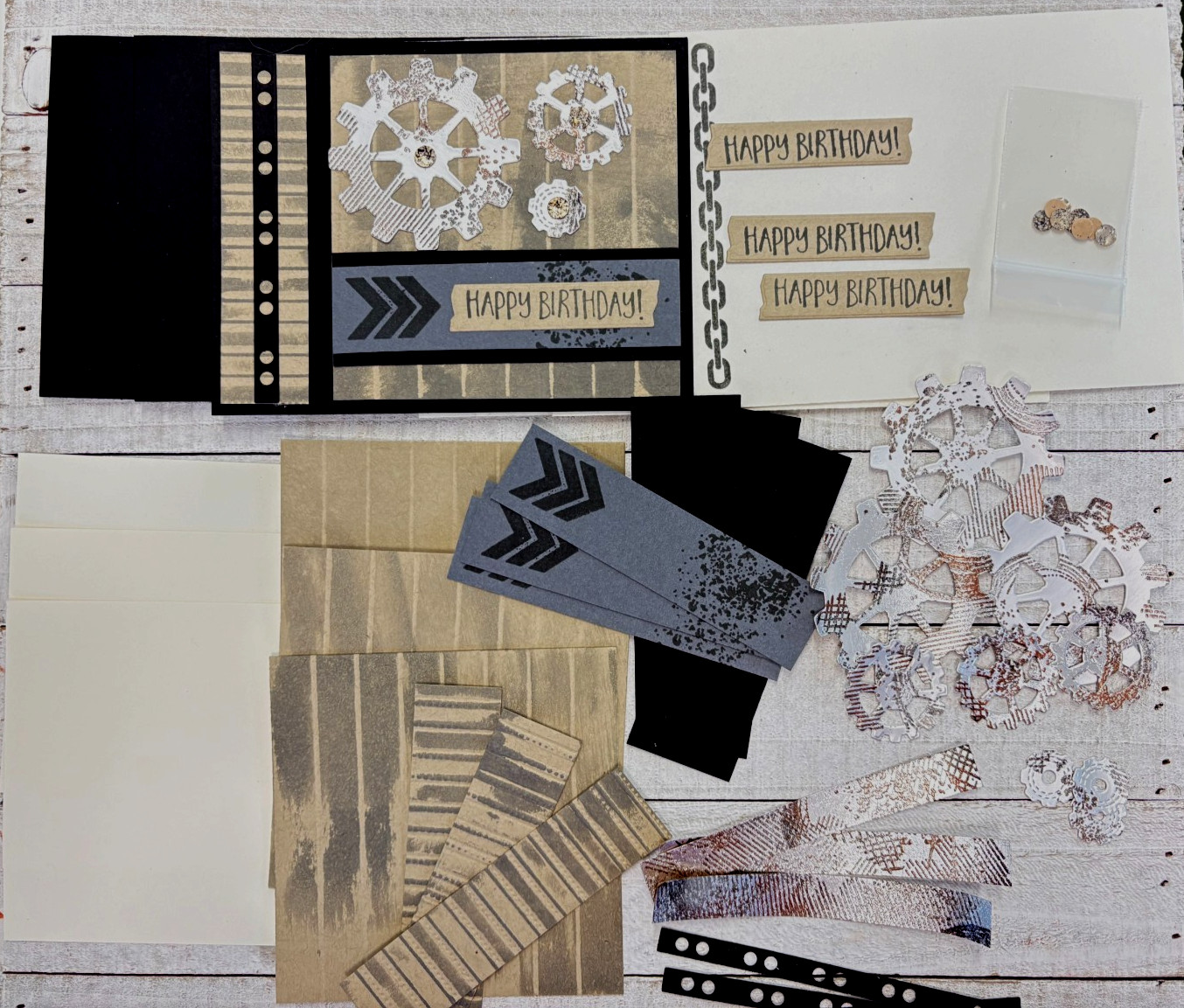 Stampin' Up! Card Kit - GEARS AND TEXTURES - All Inclusive Set of 4 Cards