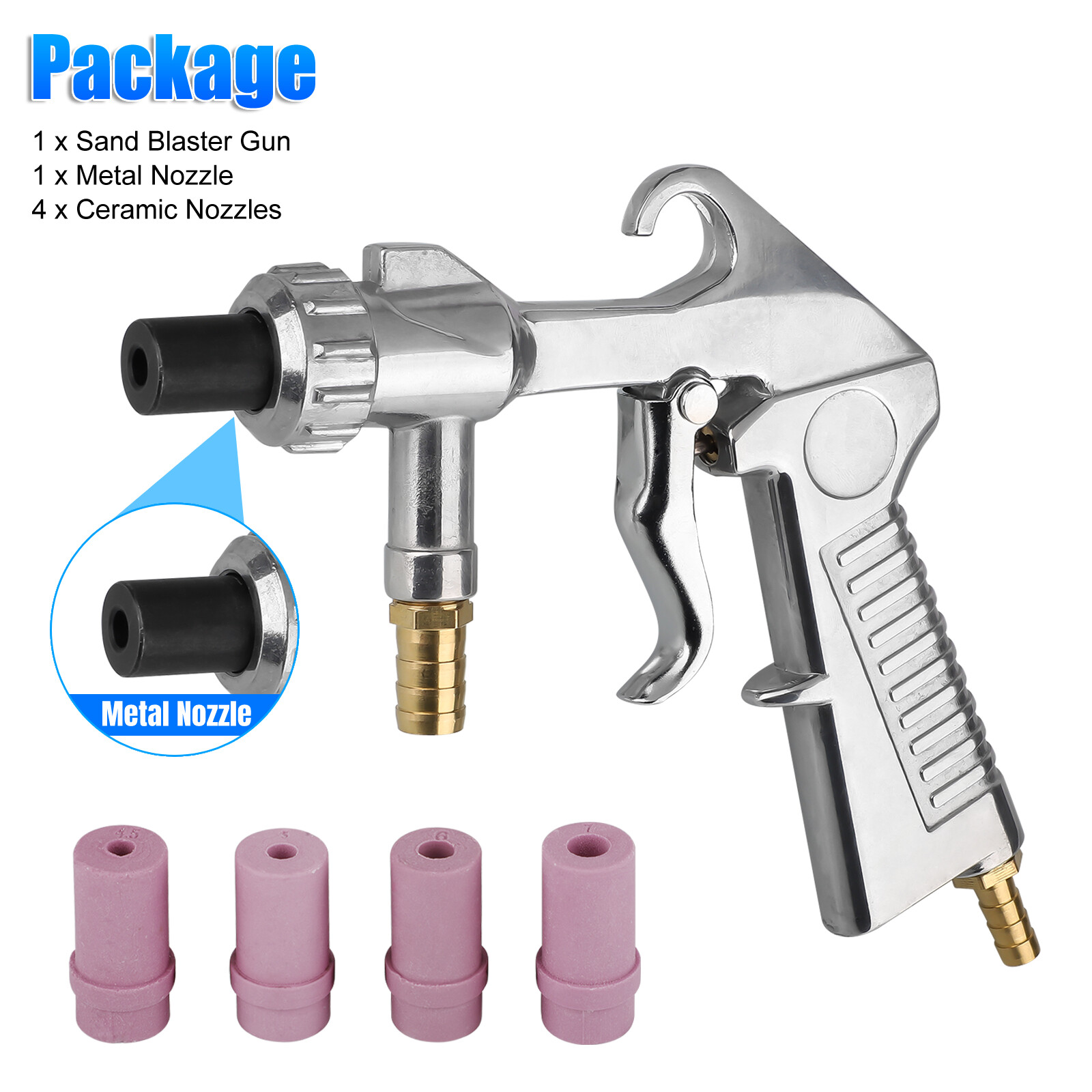 Sandblaster Air Kit Abrasive Sandblasting Gun Sand Blaster with 4 Ceramic Nozzle