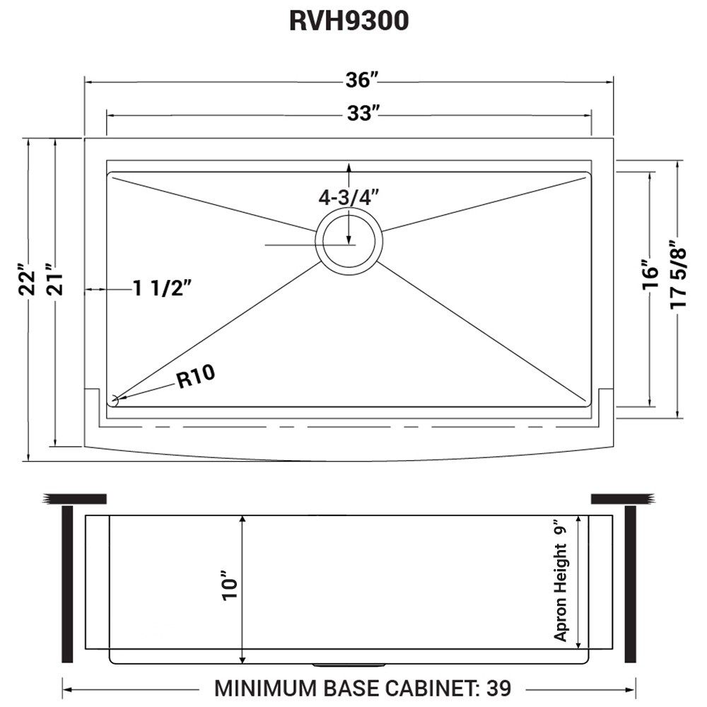 Ruvati 36" Apron-front Workstation Farmhouse 16 Gauge Kitchen Sink- RVH9300