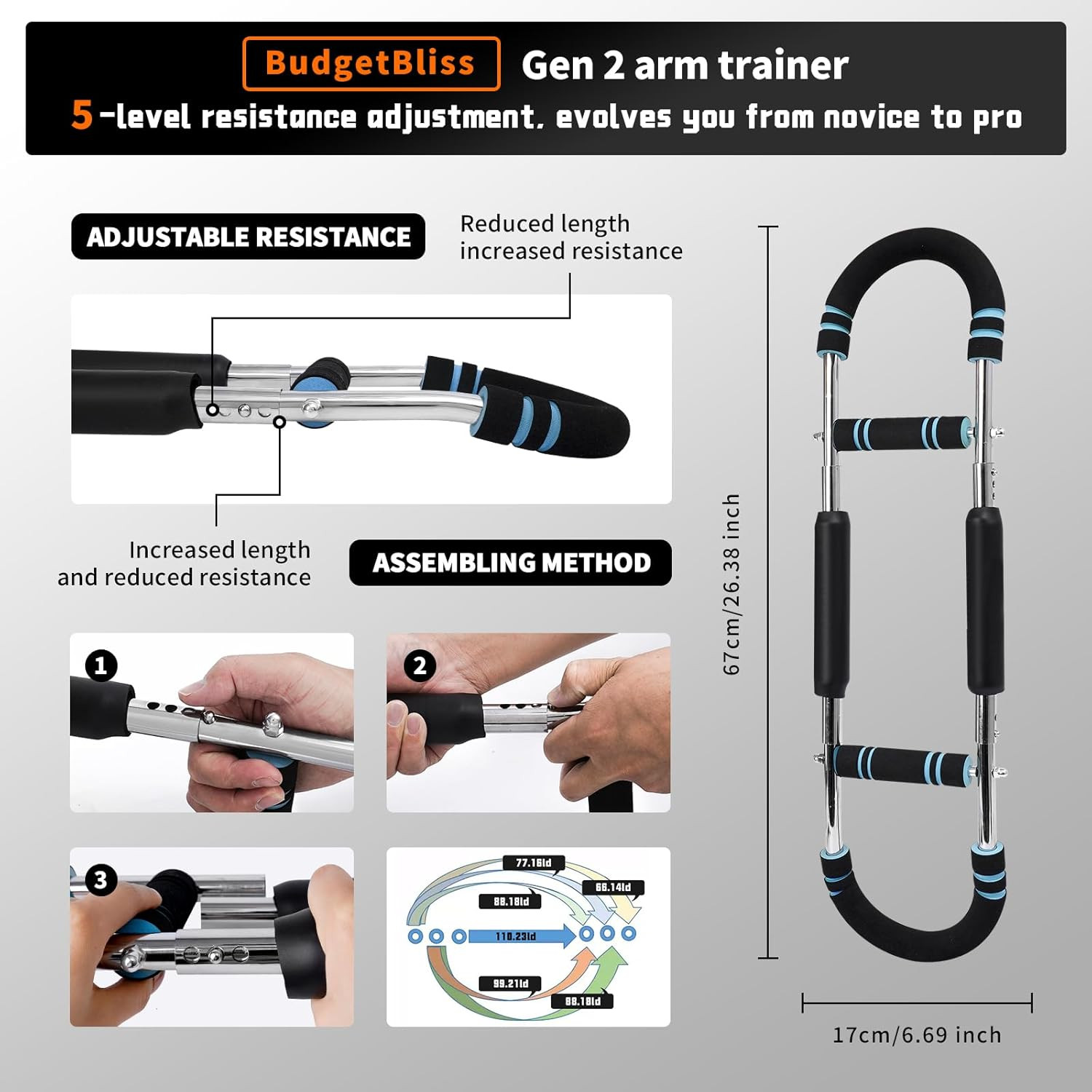 Twister arm Trainer, Chest Workout Equipment,66-110lb Adjustable Resistance