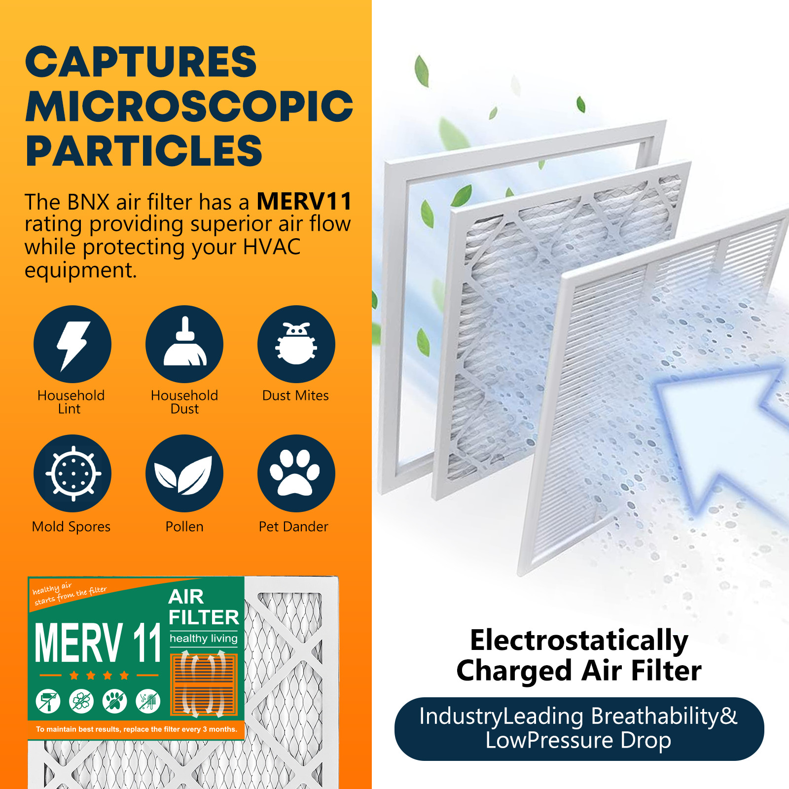 16x20x1 Pleated Air Filters, Replacement for HVAC AC Furnace (MERV 11)