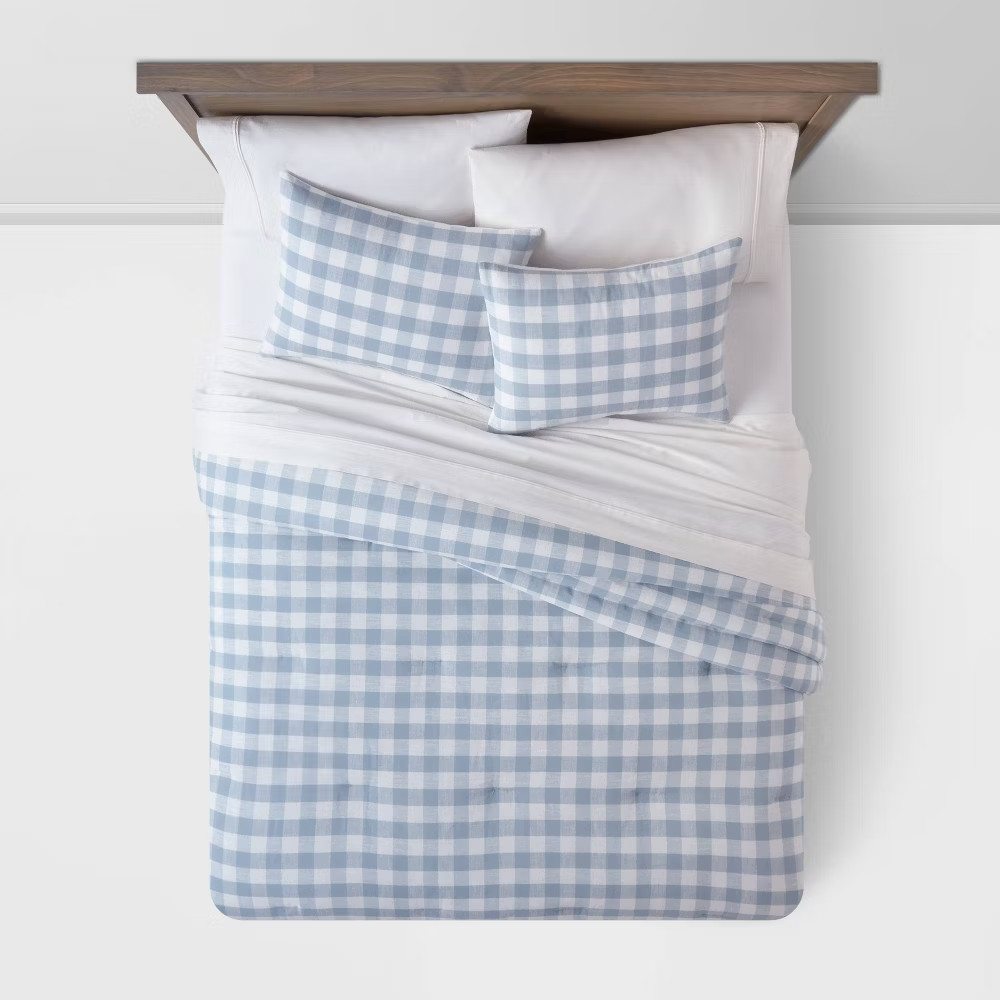 Threshold Comforter Set Cotton Gingham Breathable Comfort All-Season