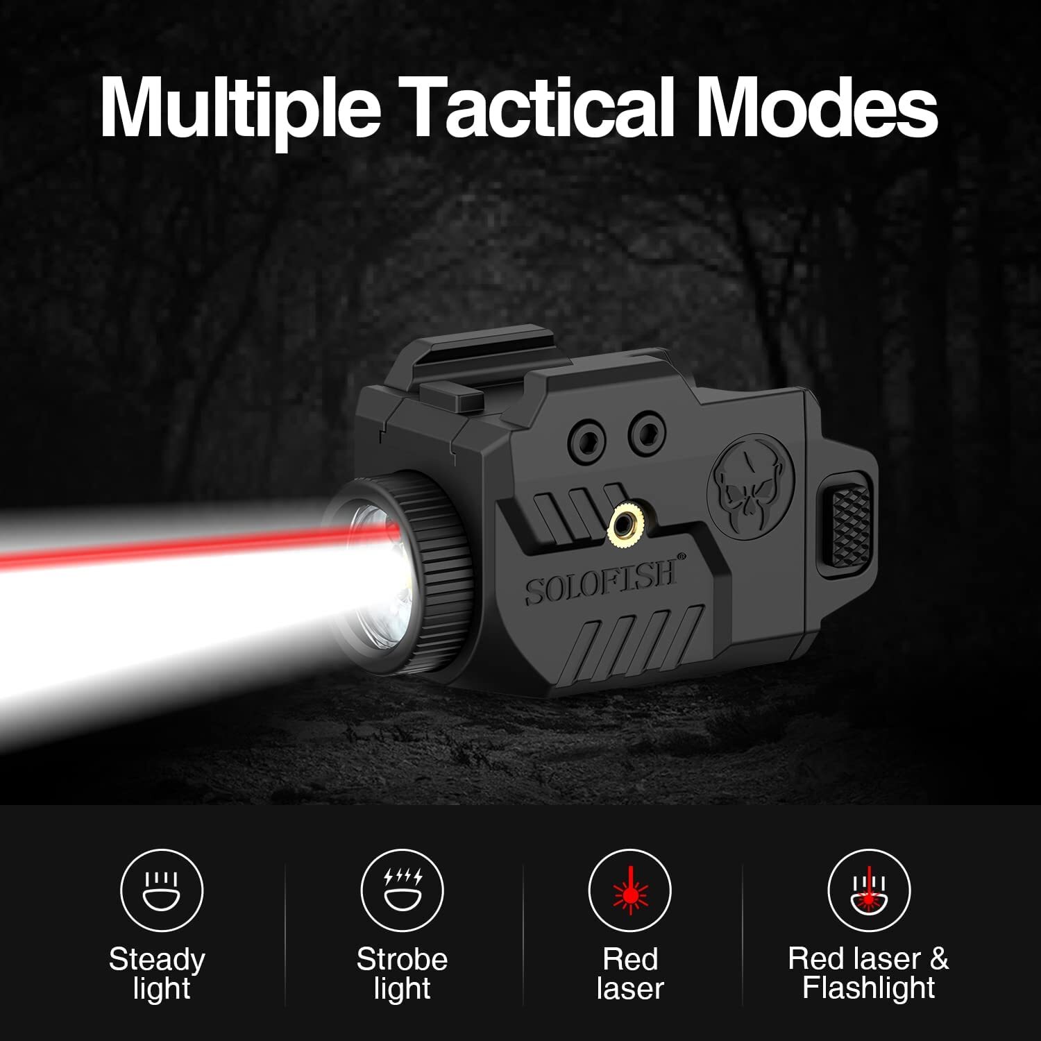 SOLOFISH 600lm Flashlight & Red/Green/Blue Laser Sight Combo Pistol Rechargeable