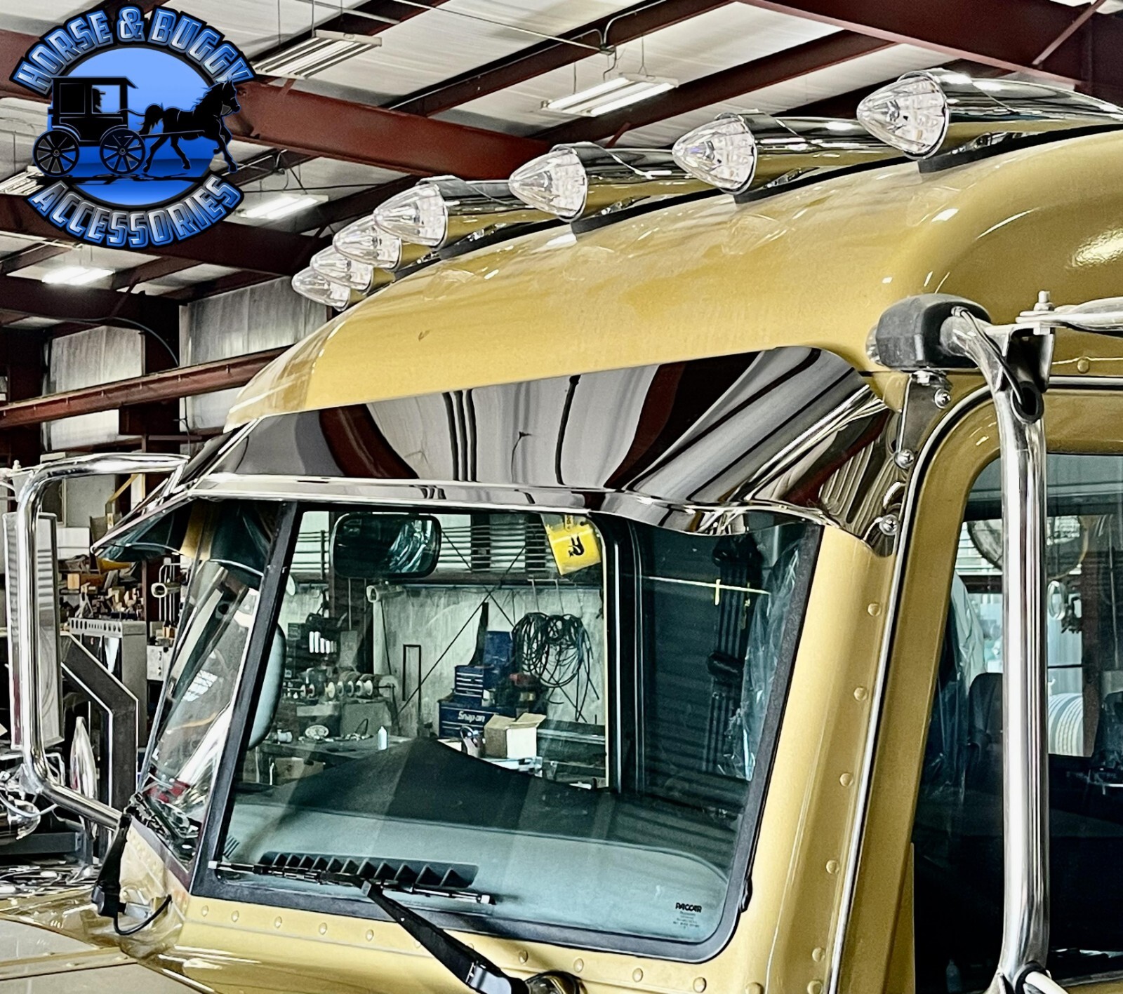 Rollin low "timeless" 9"x5" Peterbilt visor reverse bowtie 304 stainless nu-1053