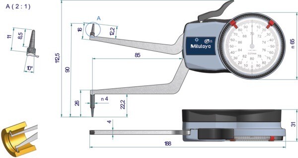 Mitutoyo Internal Groove Dial Caliper Comparator Gauge Gage 70-90mm / 0.01mm