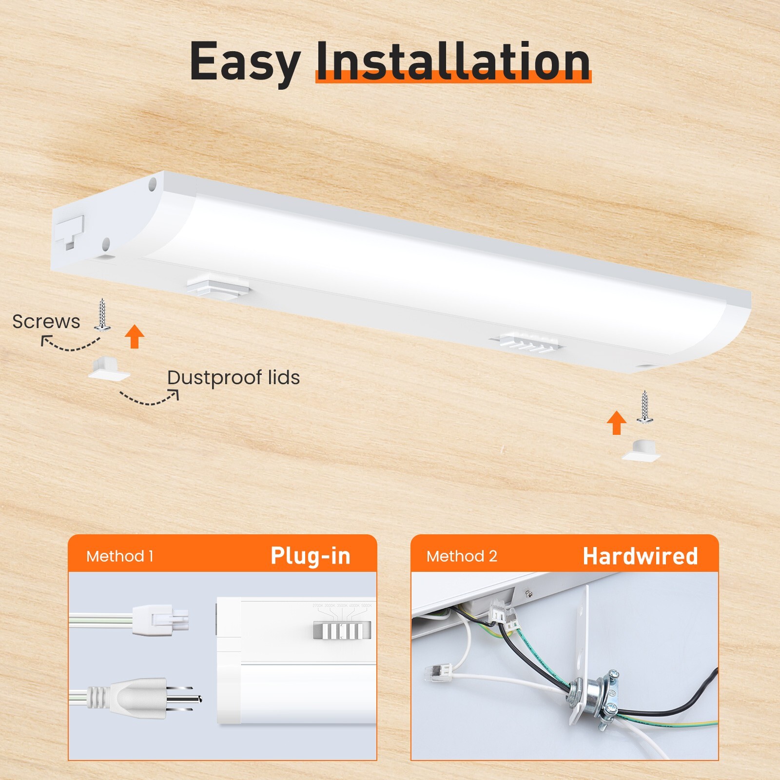 LED 12''/18''/24'' Under Cabinet Closet Light Hardwired Kitchen Lamp Linkable