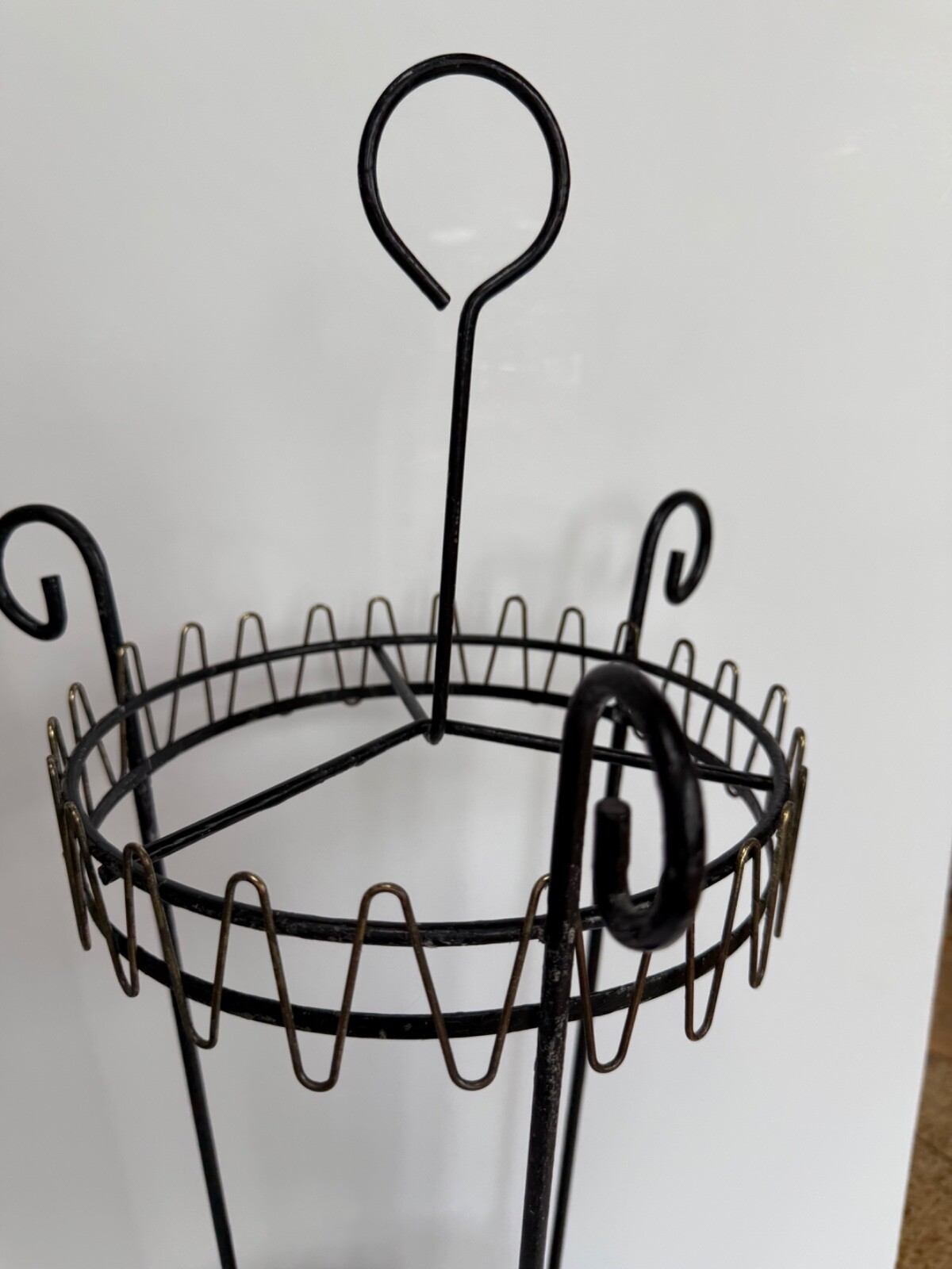 Vtg MCM Umbrella Stand cane walking-stick Holder Black Metal Gold-tone Trim 29"h