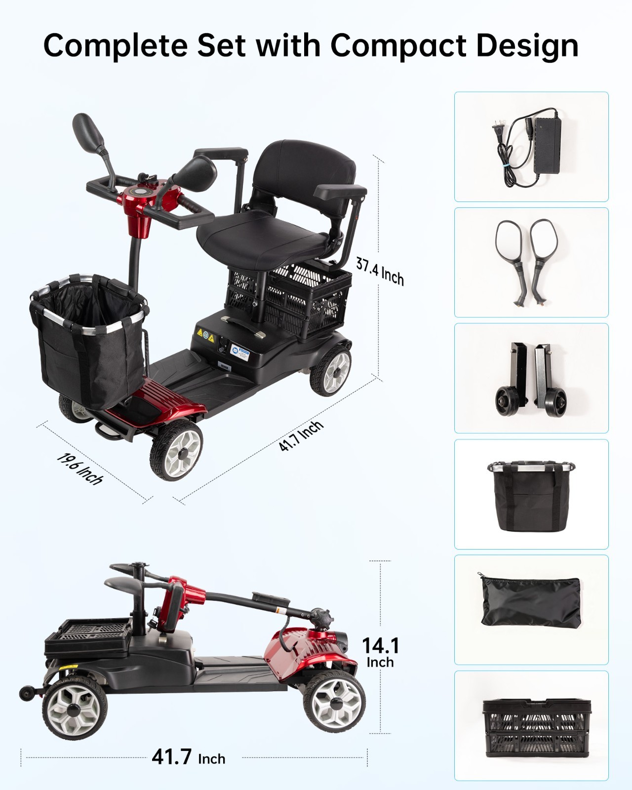 4 Wheel Mobility Scooters for Adults & Seniors, 15 Mi Range & 330 lb Capacity