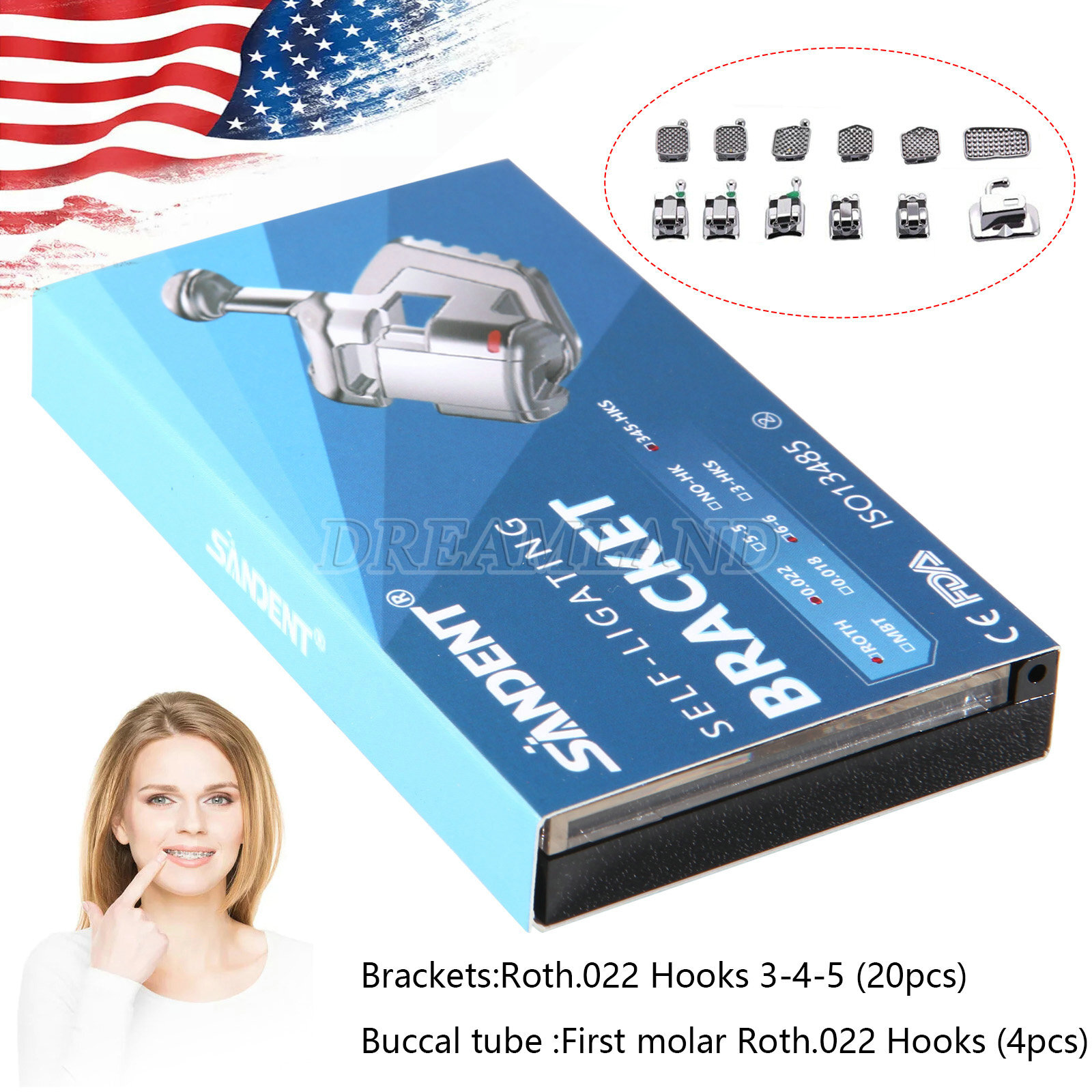 10 Packs Dental Self-Ligating Brackets Orthodontic Roth 0.022 345Hook Bracket