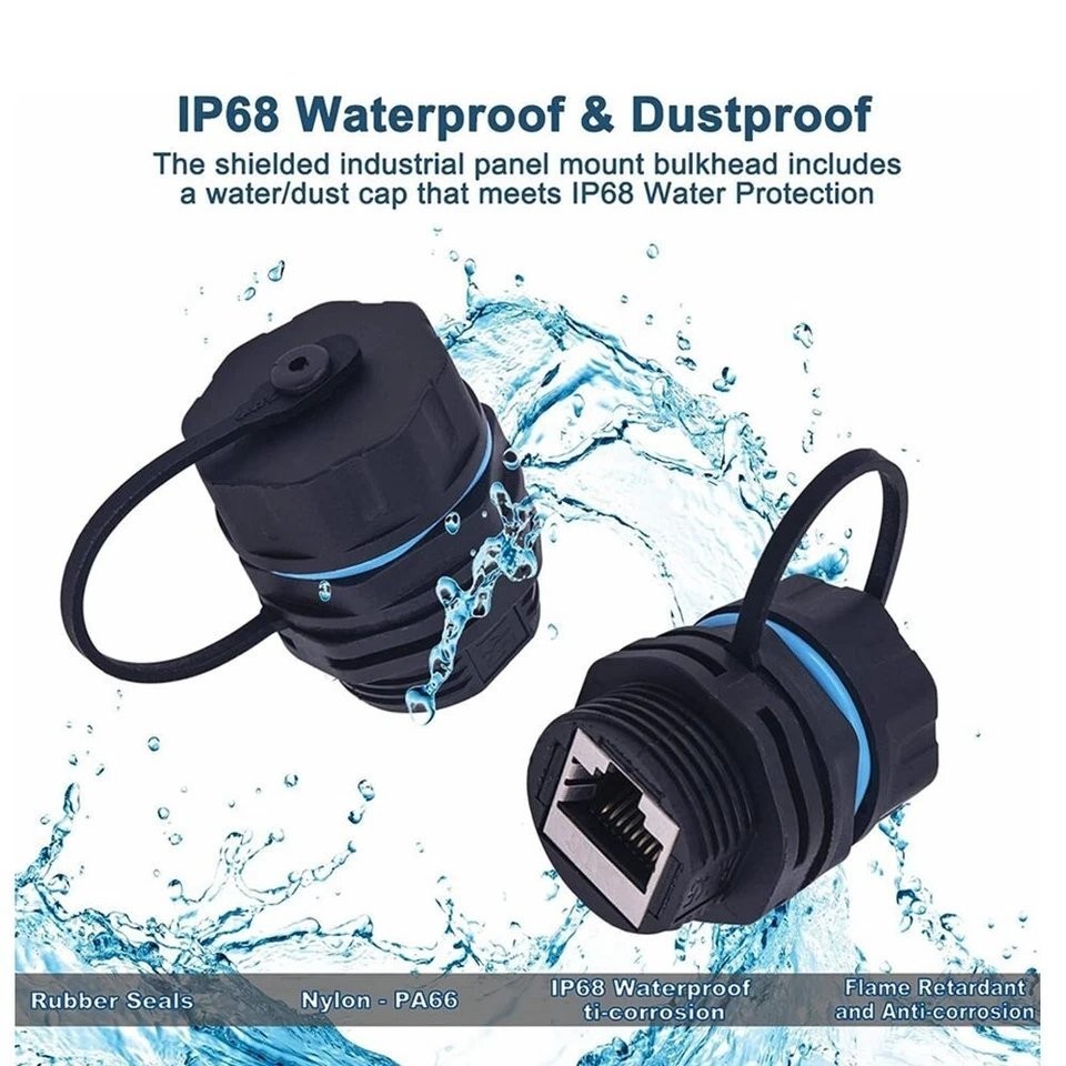 CAT6 Shielded Waterproof RJ45 Panel Mount Coupler Bulkhead Ethernet Connector