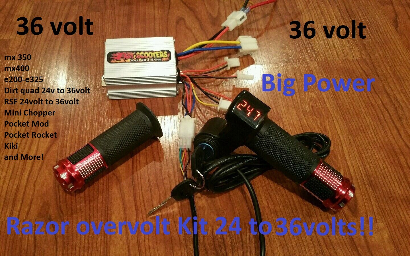Razor 36v E300 mx 350 -READ throttle controller, electrical kit 36 Over Volt Kit