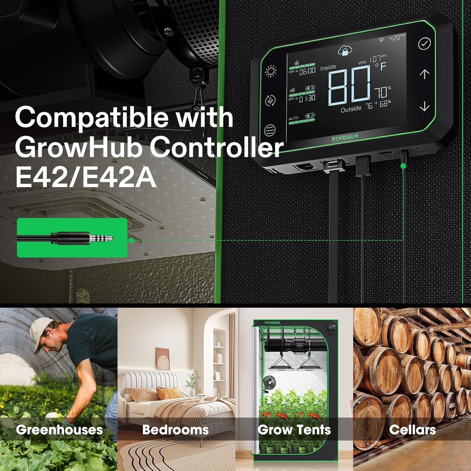 VIVOSUN Temperature&Humidity Sensor Probe,Waterproof Stainless Steel,THB1, 12ft