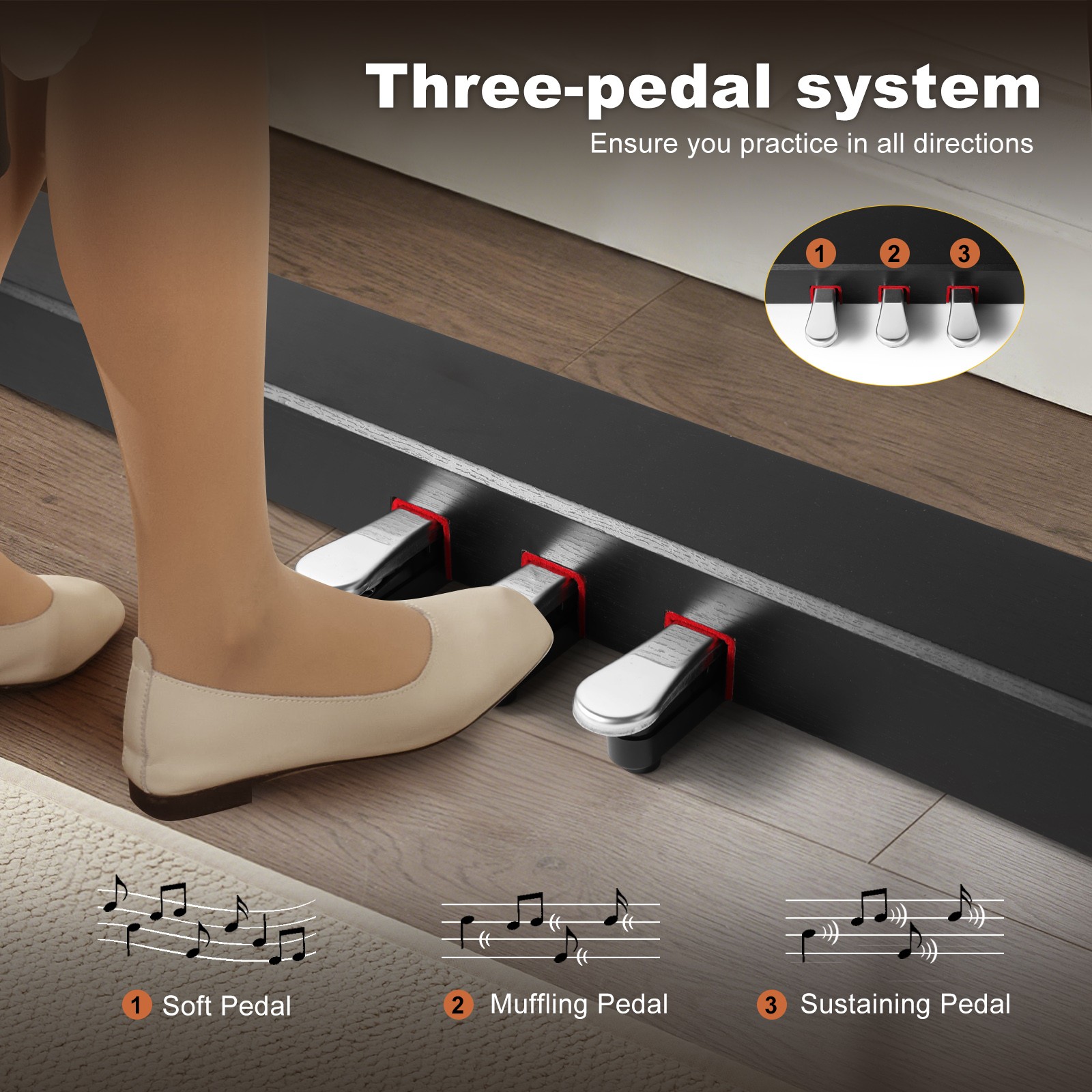 Black Full Size 88Key Weighted Hammer Action Digital Piano Keyboard with 3-Pedal