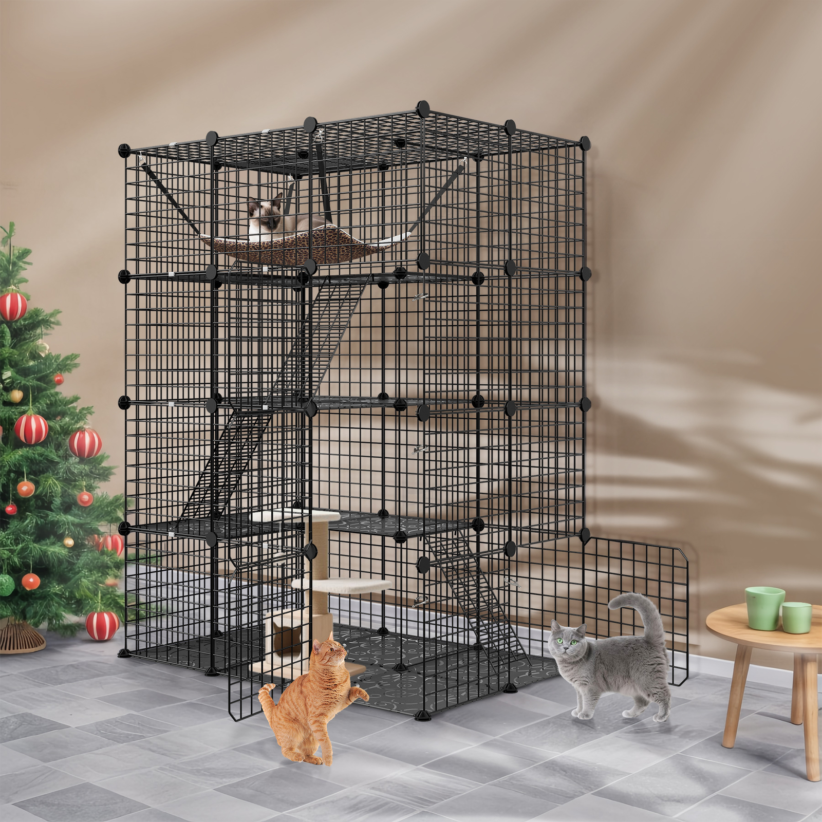 4-Tier Large Cat Cage Enclosure Metal Wire Kennel DIY Cat Playpen with Hammok