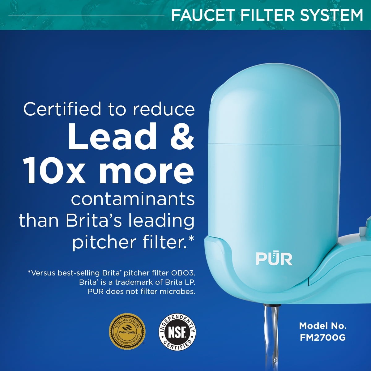 PUR Plus Faucet Mount Water Filter System, FM2700G, Sea Glass