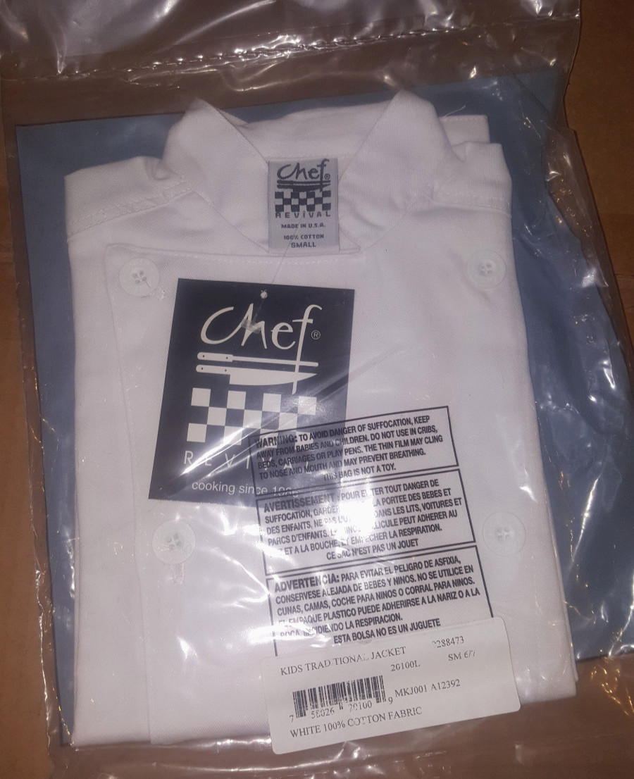 Chef Revival MKJ001 Kids Traditional Jacket - White 100% Cotton Small 6/7 2G100L