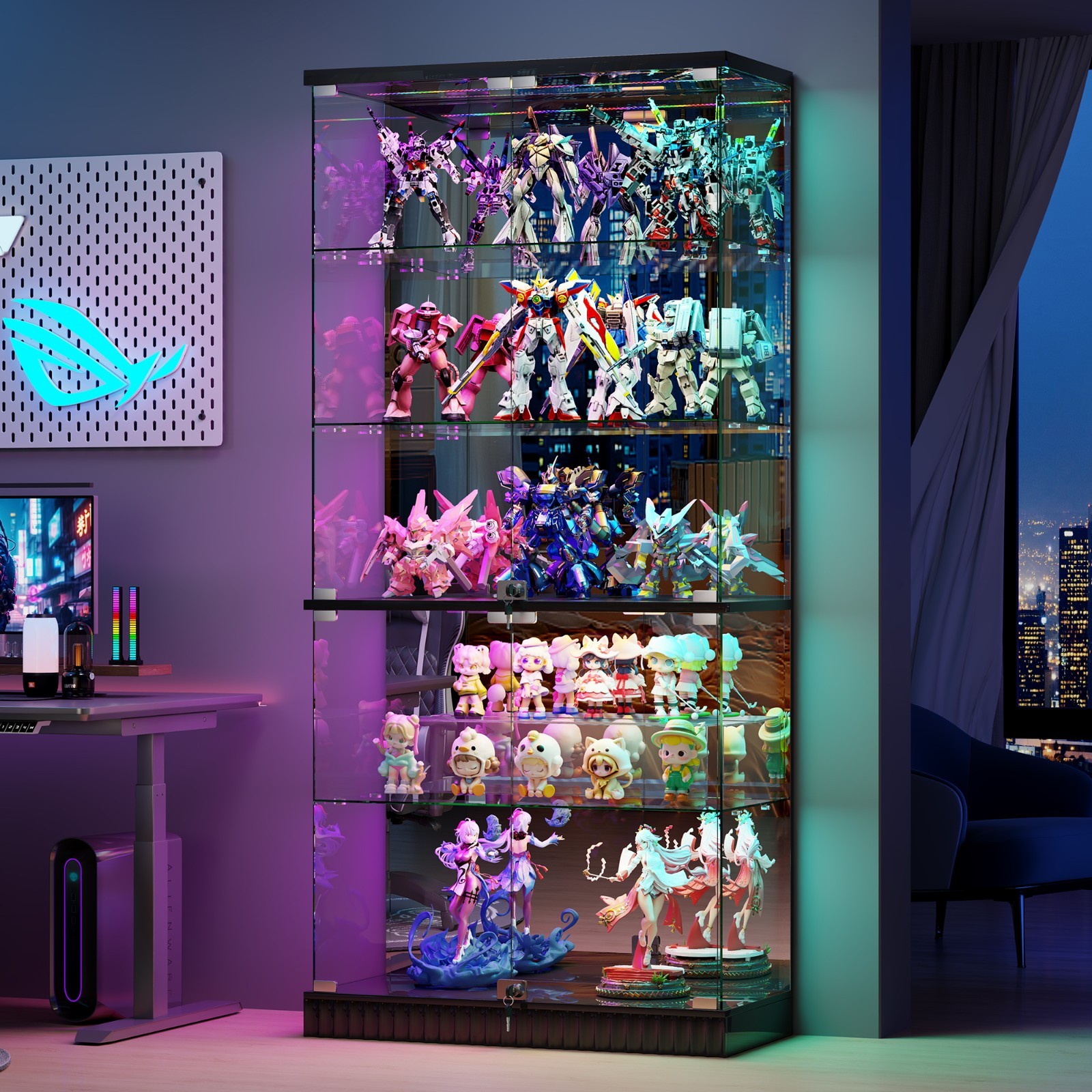 Gurexl Glass Display Cabinet - Curio Cabinets with RGB Lights for Collectibles