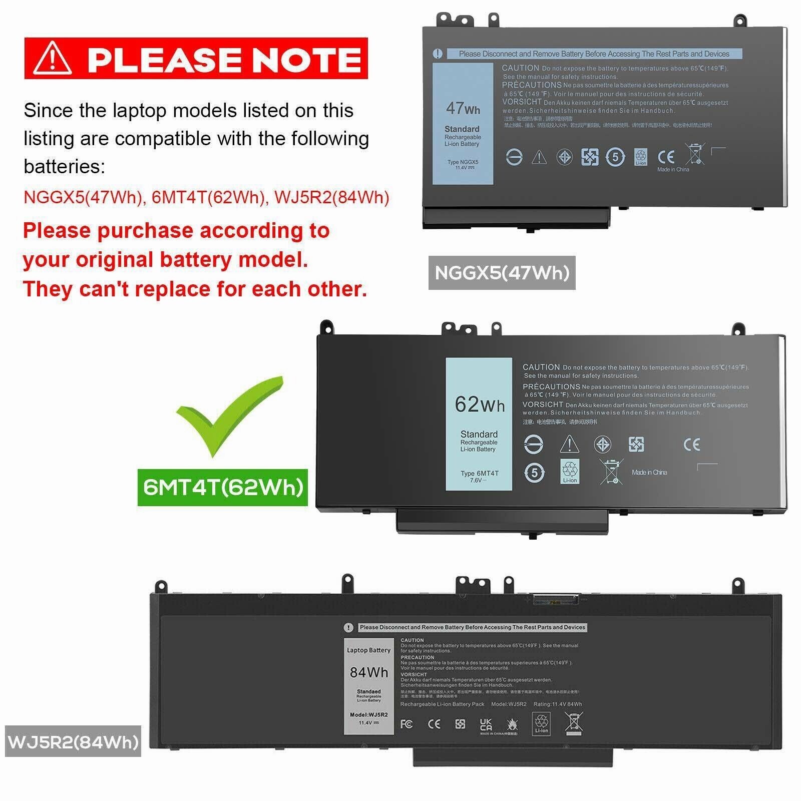 ✅6MT4T Laptop Battery For Dell Latitude E5470 E5570 Precision 3510 79VRK 62Wh