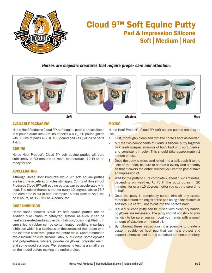 Cloud 9 Horse Hoof Silicone Putty, Medium Hardness, 3lb Pad & Impression