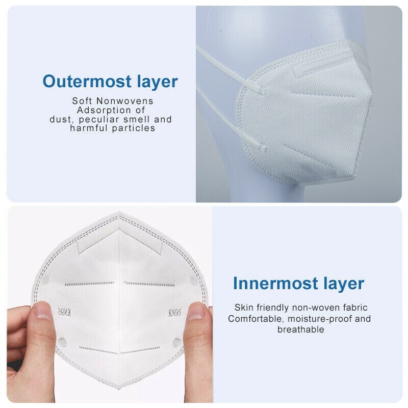 50 PCS KN95 Protective 5 Layers Face Mask Disposable Respirator BFE 95% PM2.5