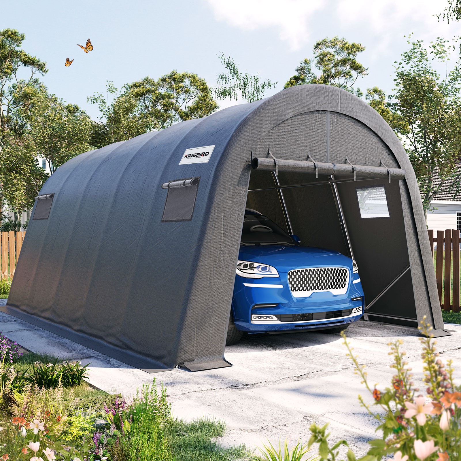 KING BIRD Heavy Duty Anti-Snow Carport Storage Shed, New