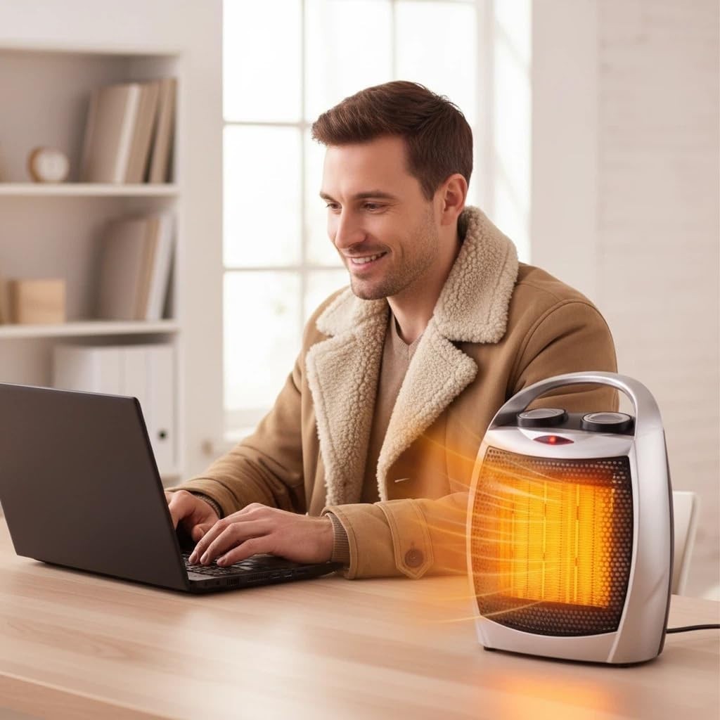 Portable Electric Space Heater with Thermostat, 1500W/750W Safe and Quiet Cerami