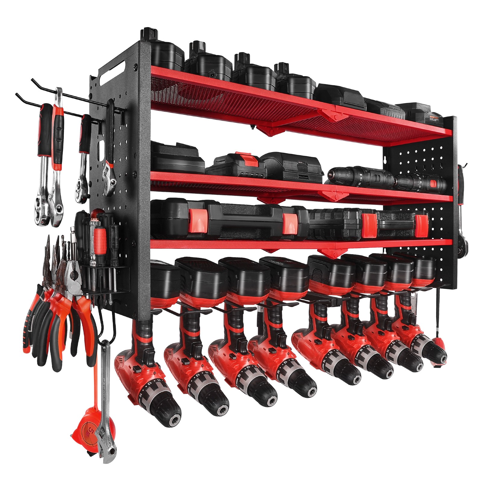 VEVOR Power Tool Organizer Wall Mount 4-Layer Drill Storage Rack 8 Drill Holders
