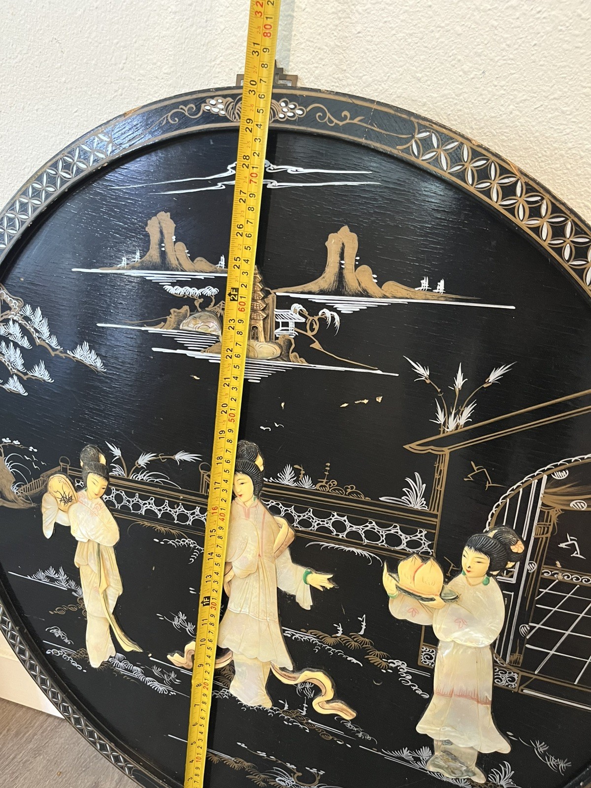 VTG 5 Asian Oriental BLACK Lacquer Mother of Pearl Wall Panels 36H x 11,5W, 30”