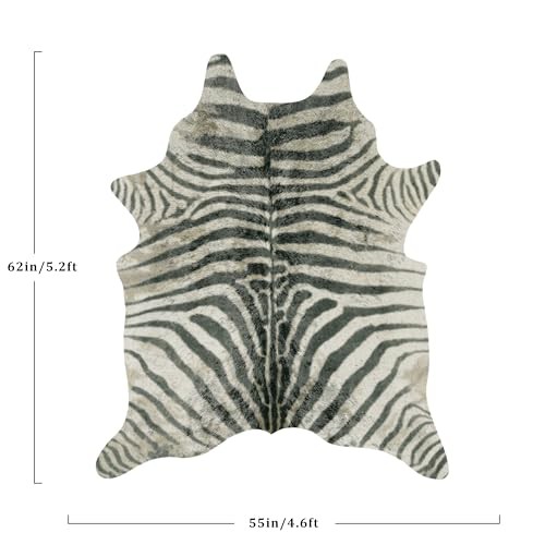 Zebra Print Area Rug, 4.6x5.2 Feet - Faux Zebra Hide for Bedroom, Black &