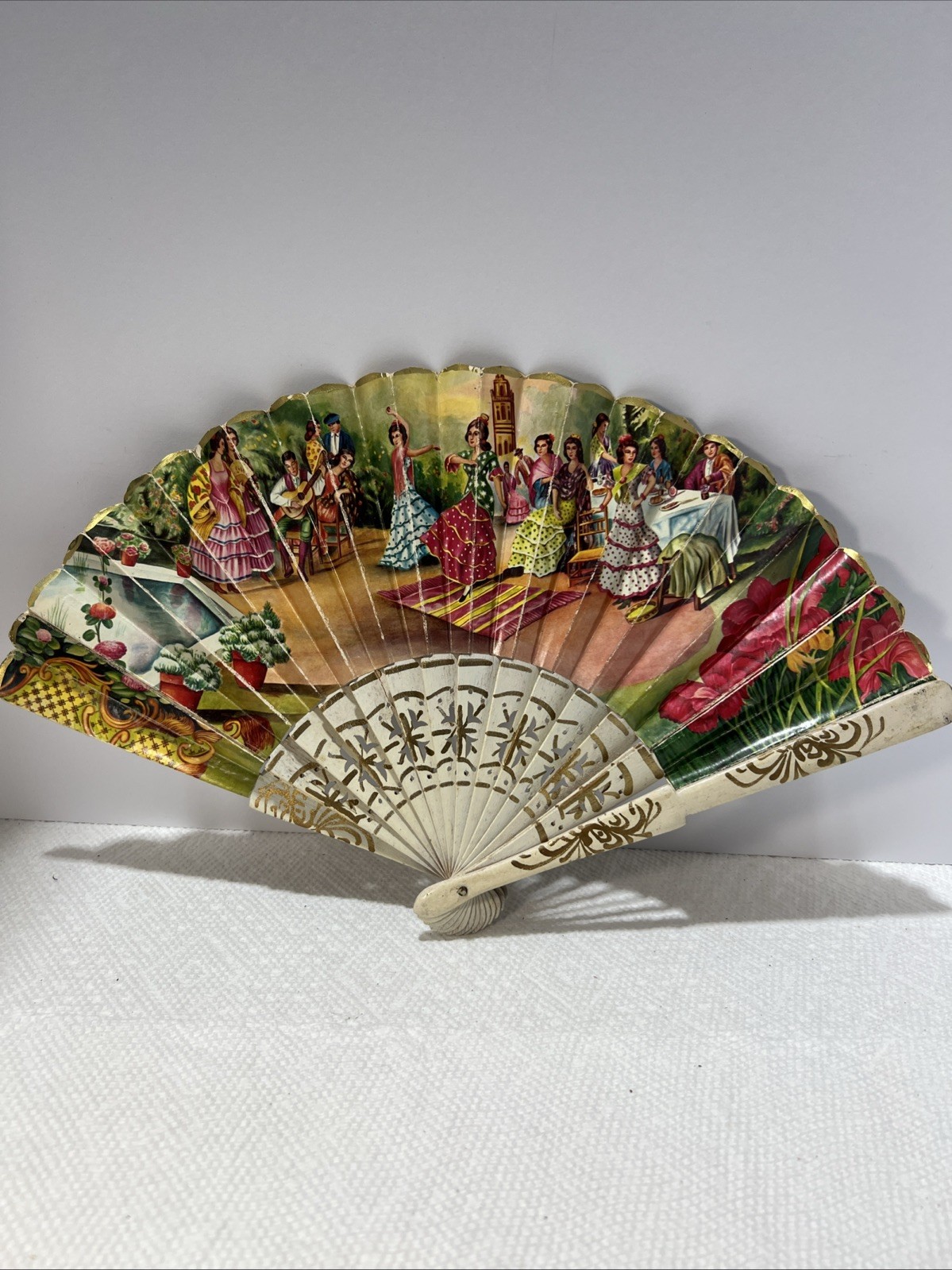 Antique Spanish Wooden Fan Vintage B5
