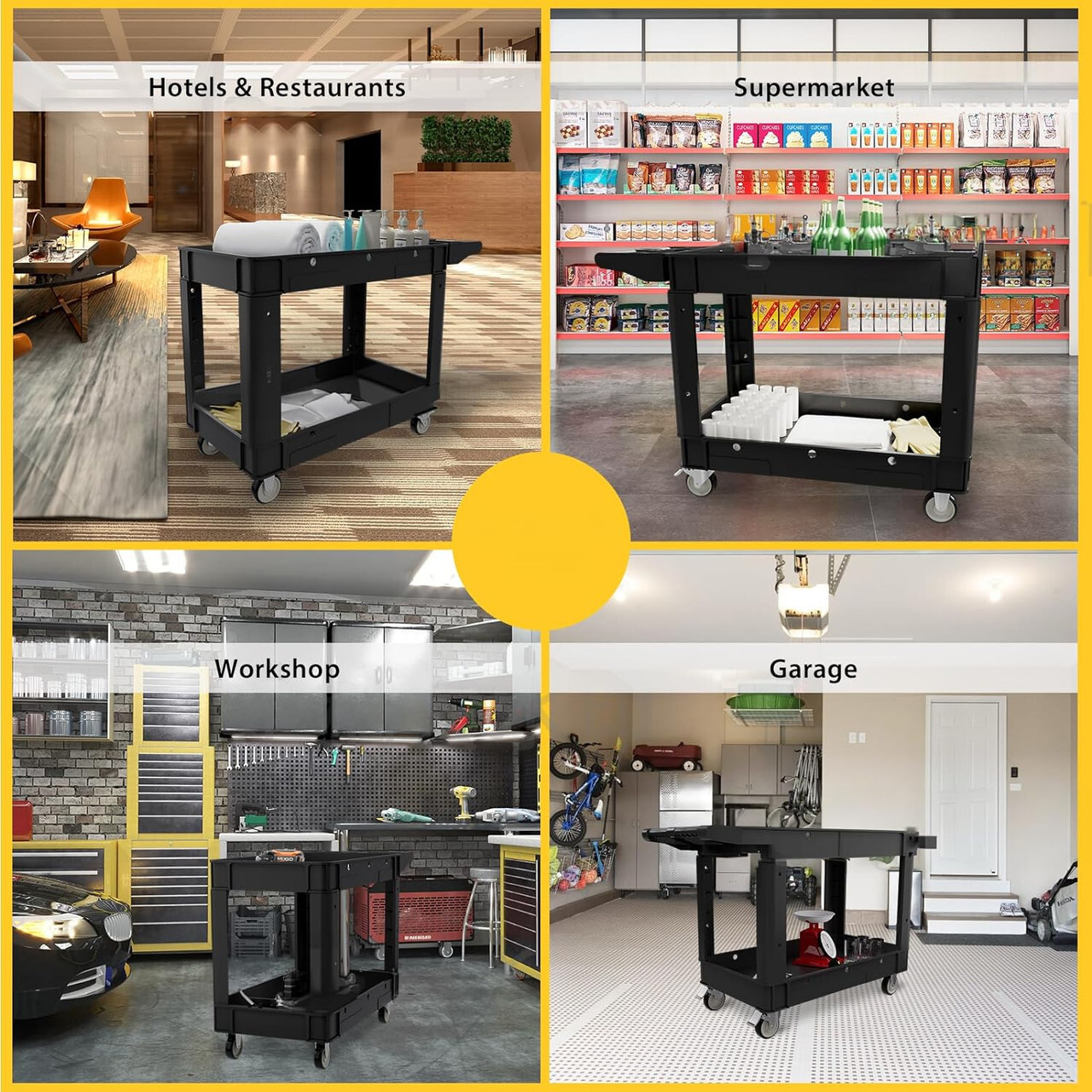 Utility Service Cart 2 Shelf 550LBS 360° Swivel Wheels 2 with Brakes