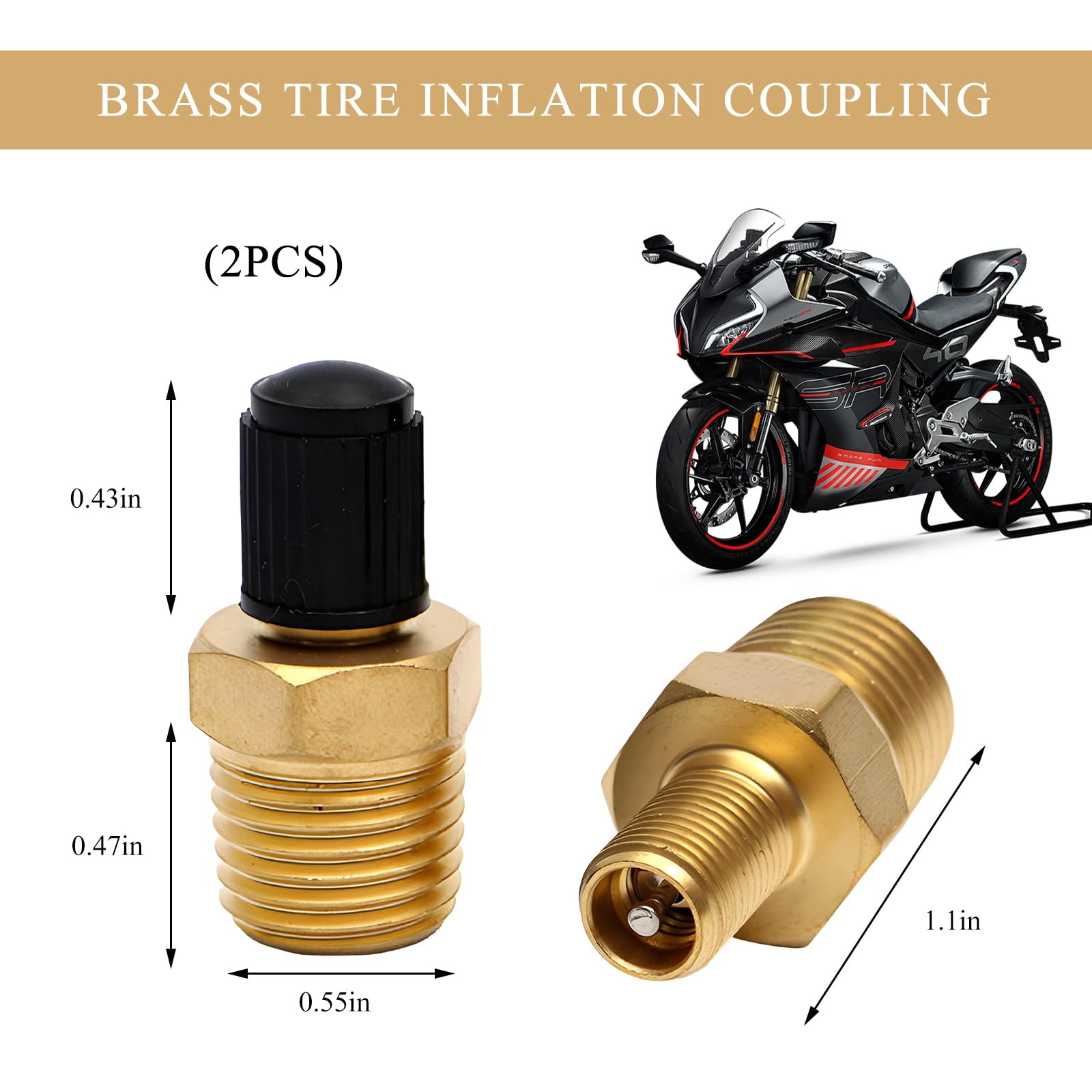 2PCS Brass Air Inflator Adapter, 1/4 NPT M to Standard Schrader Valve M with ...