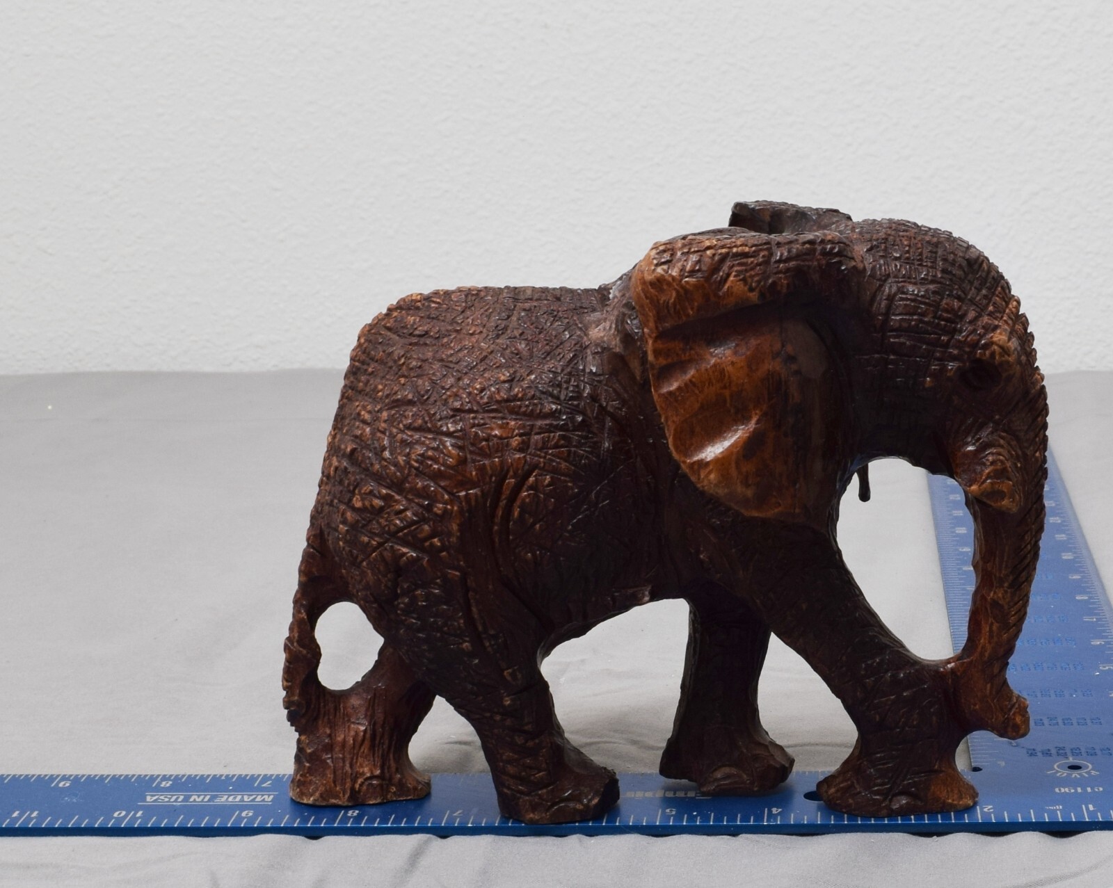 Carved Wooden African Elephant Figurine 5.5" x 7.5"