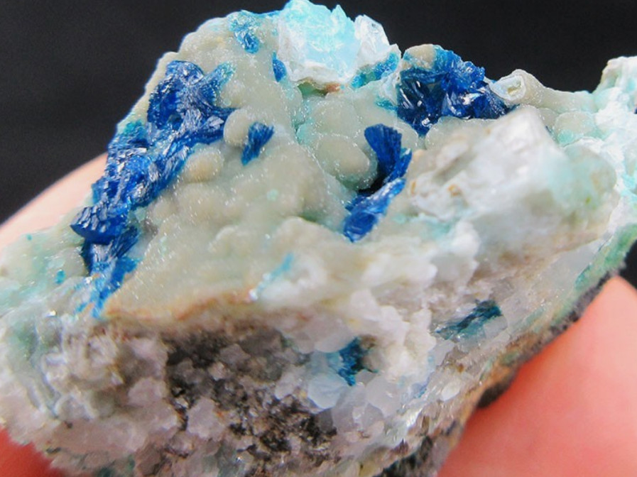 Rare Blue Veszelyite and Hemimorphite with Quartz Crystal and Galena Yunnan