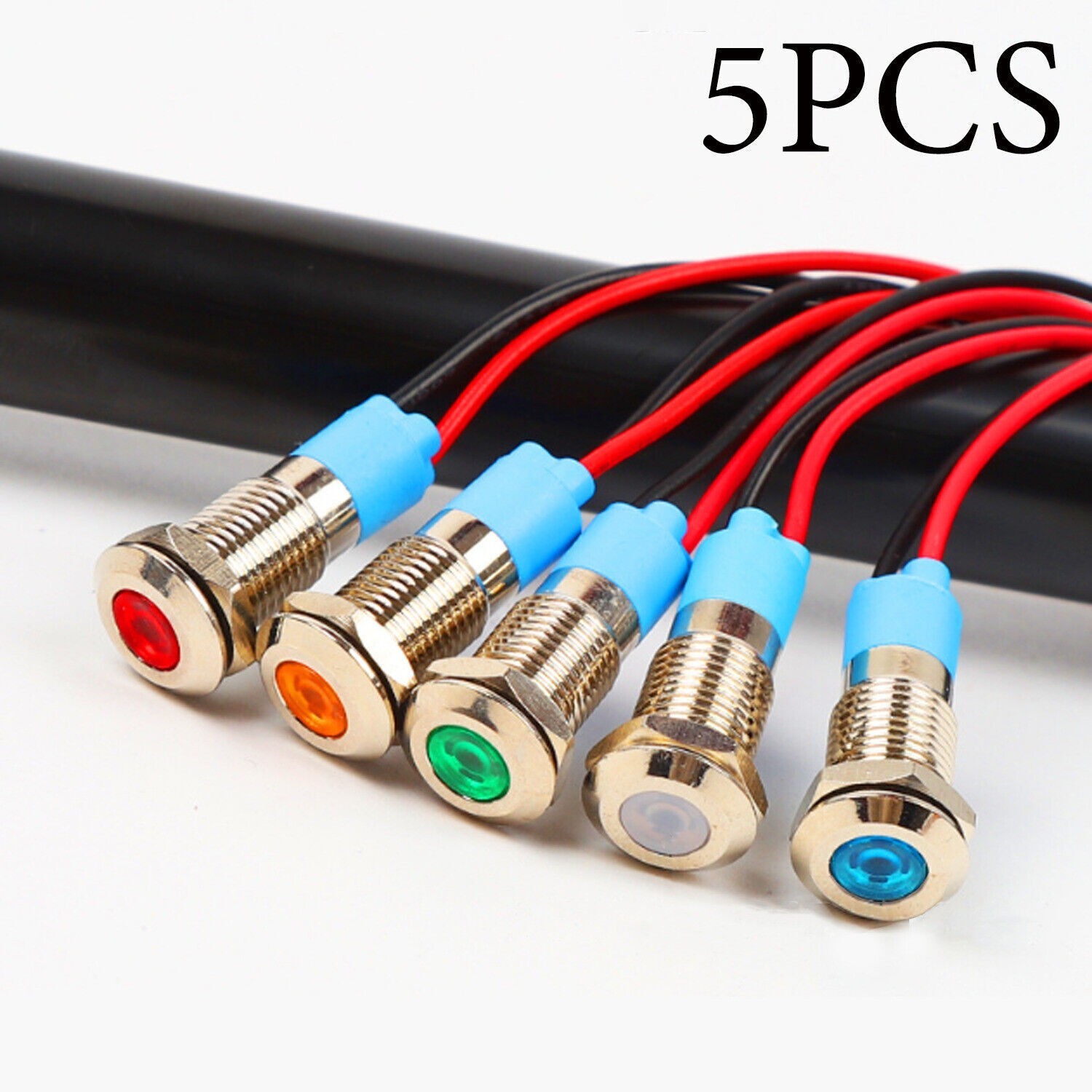 5X Car Boat Indicator Light 12V 8mm LED Pilot Dash Dashboard Panel Warning Lamp