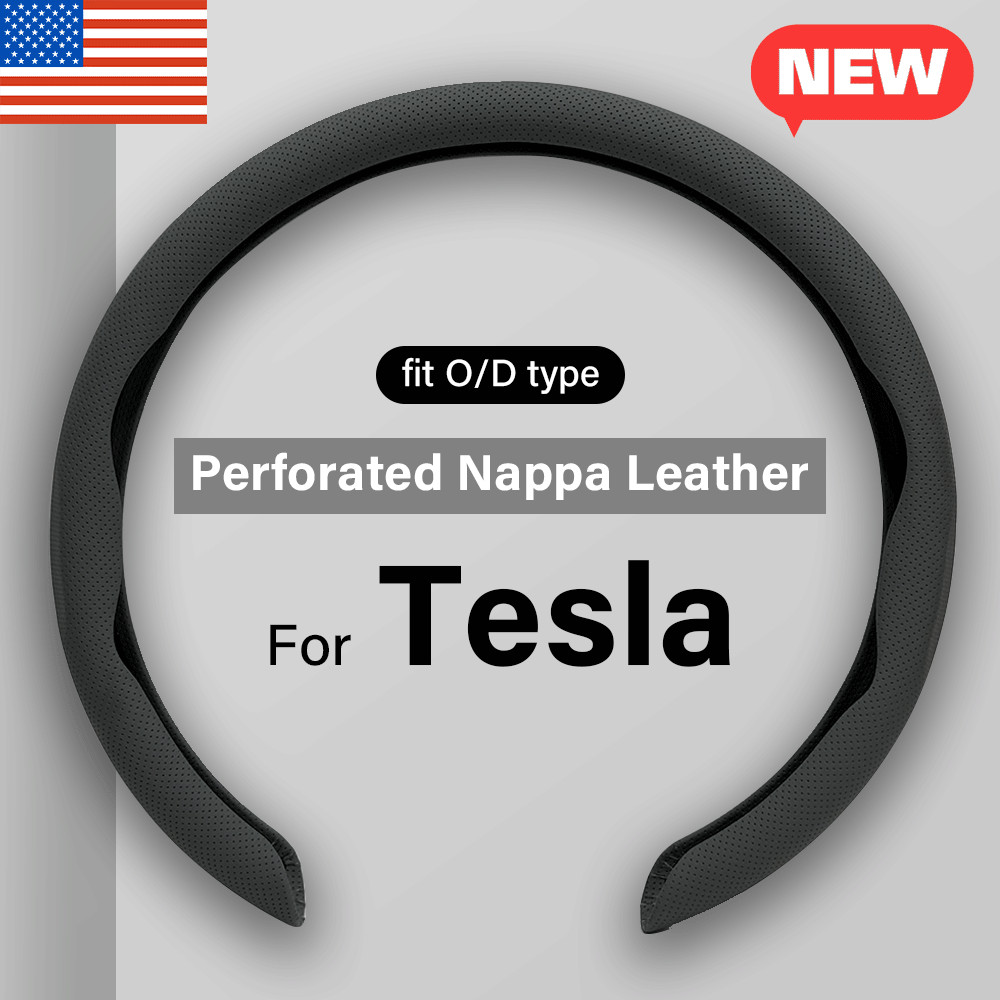 For Tesla Steering Wheel Cover Nappa Leather Non-Slip Clip on Breathable 15 inch