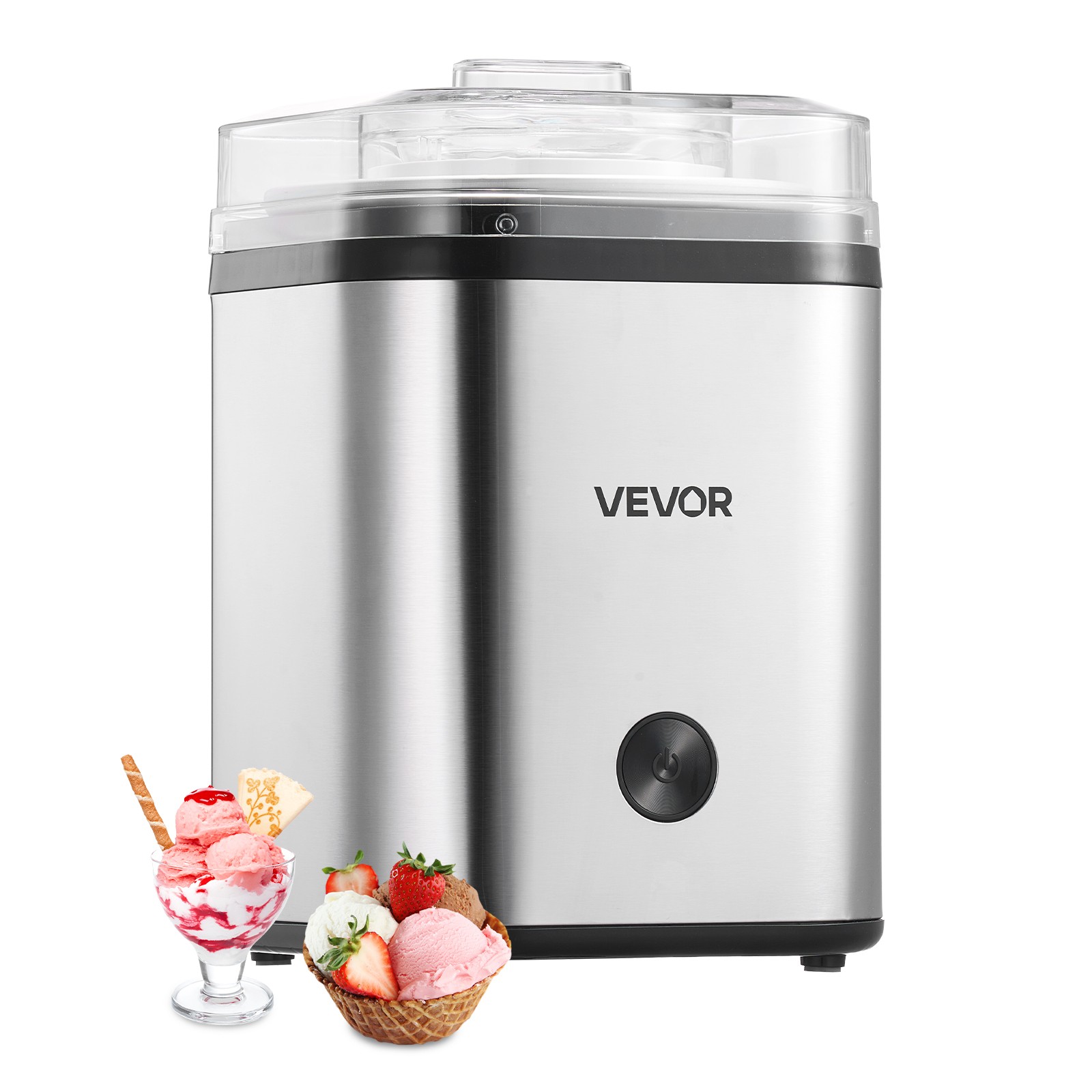 VEVOR Ice Cream Maker Stainless Steel Automatic Machine 2.11 Qt Capacity Silver